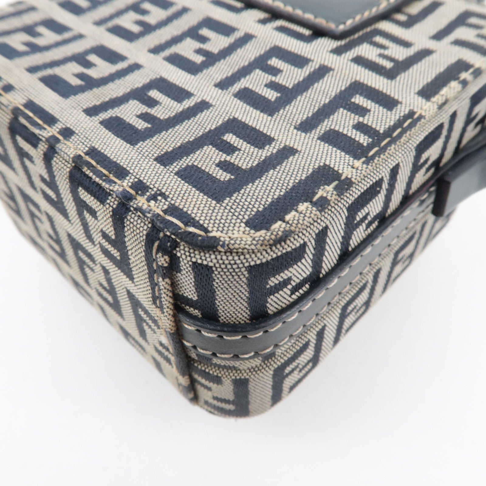 FENDI Zucchino Canvas Leather Mini Box Handbag Navy 26805