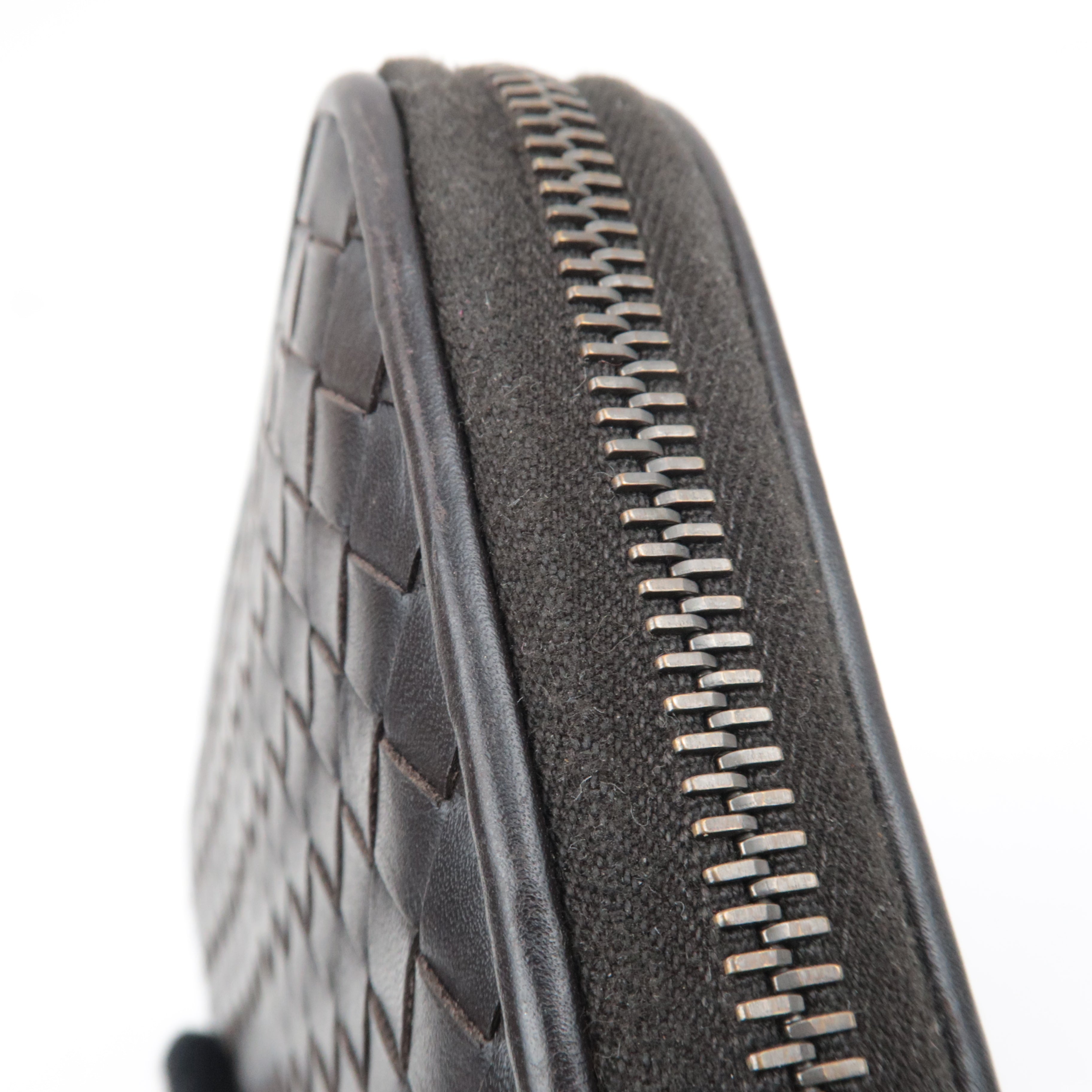 BOTTEGA VENETA Intrecciato Leather Round Zipper Long Wallet Dark Brown *Box