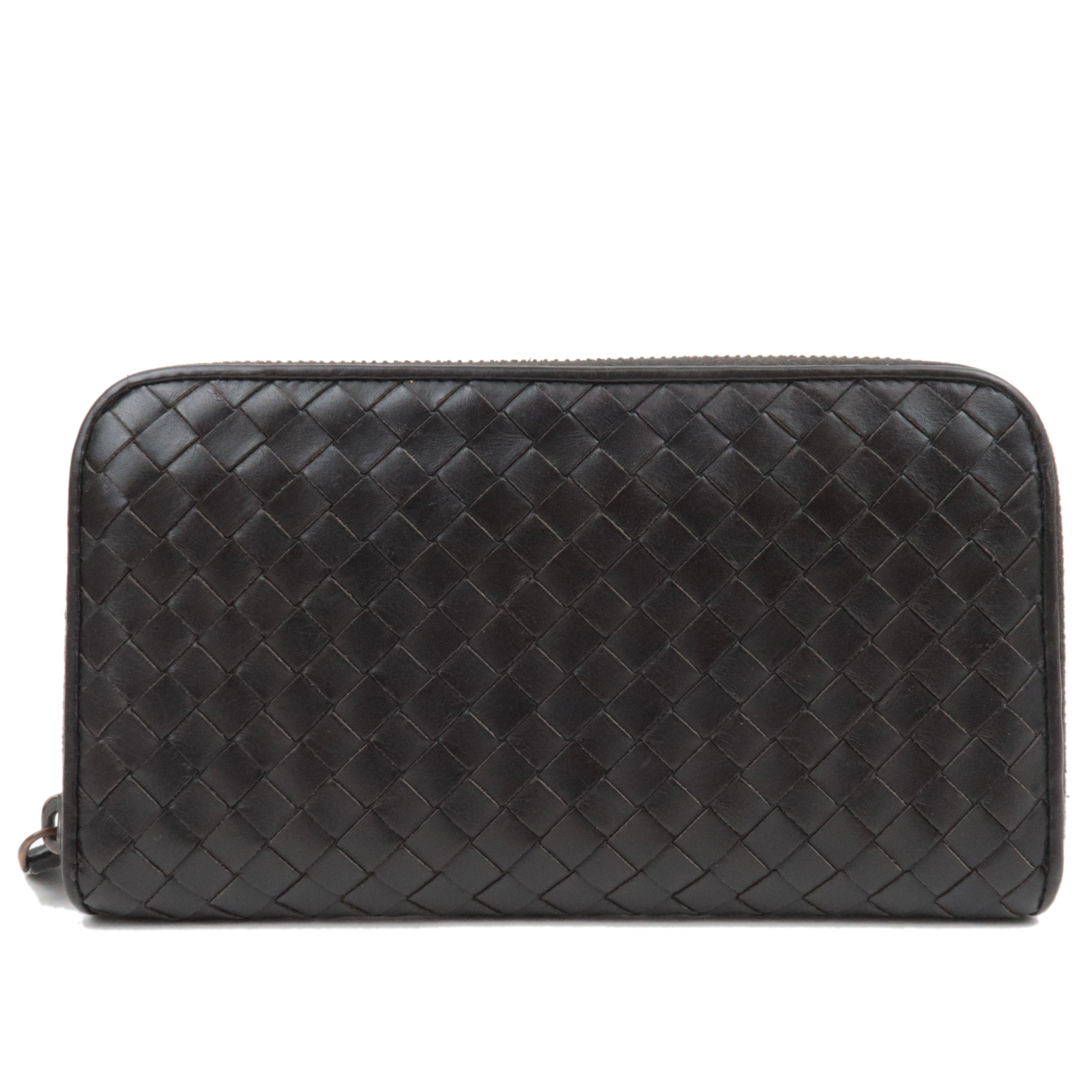 BOTTEGA VENETA Intrecciato Leather Round Zipper Long Wallet Dark Brown *Box83307
