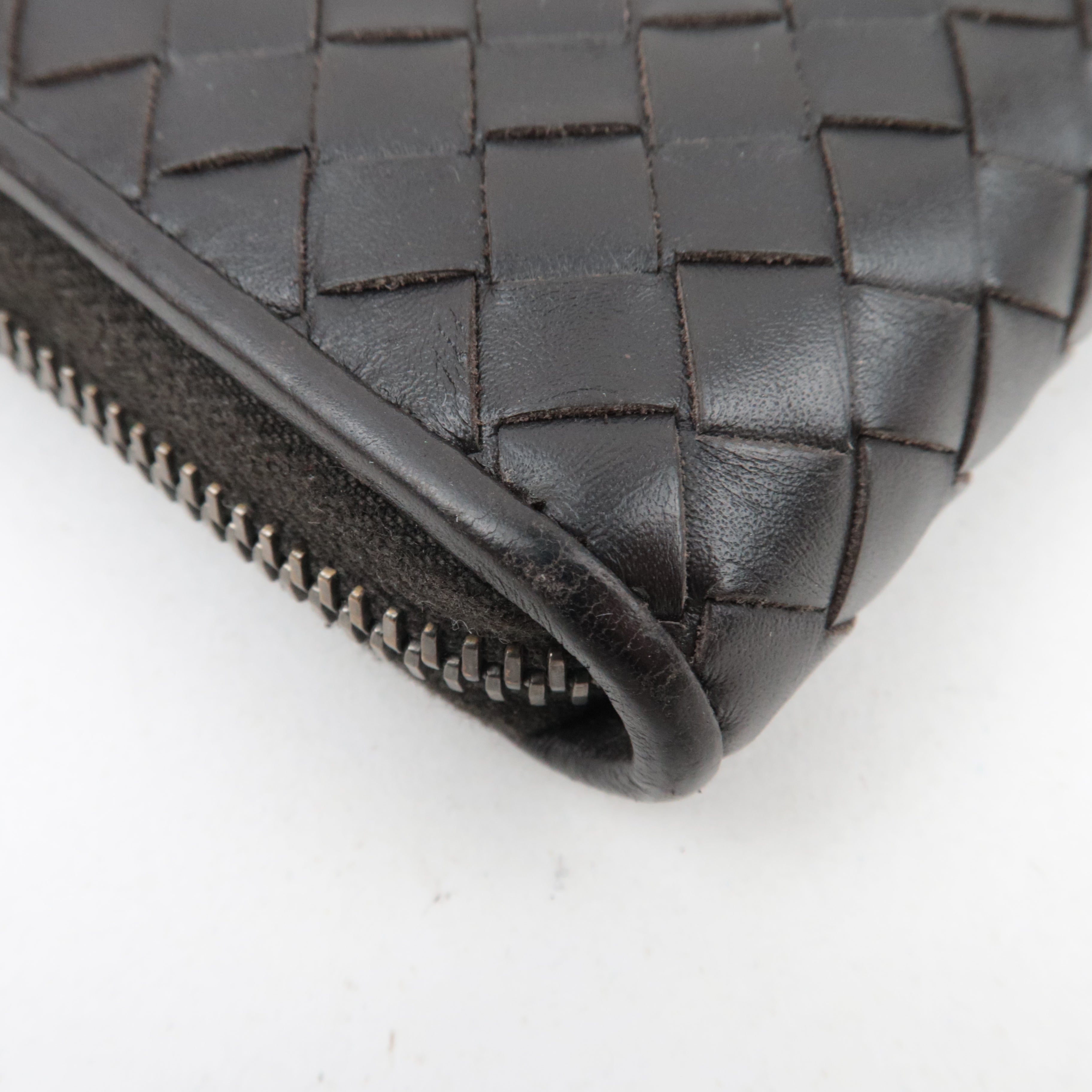 BOTTEGA VENETA Intrecciato Leather Round Zipper Long Wallet Dark Brown *Box