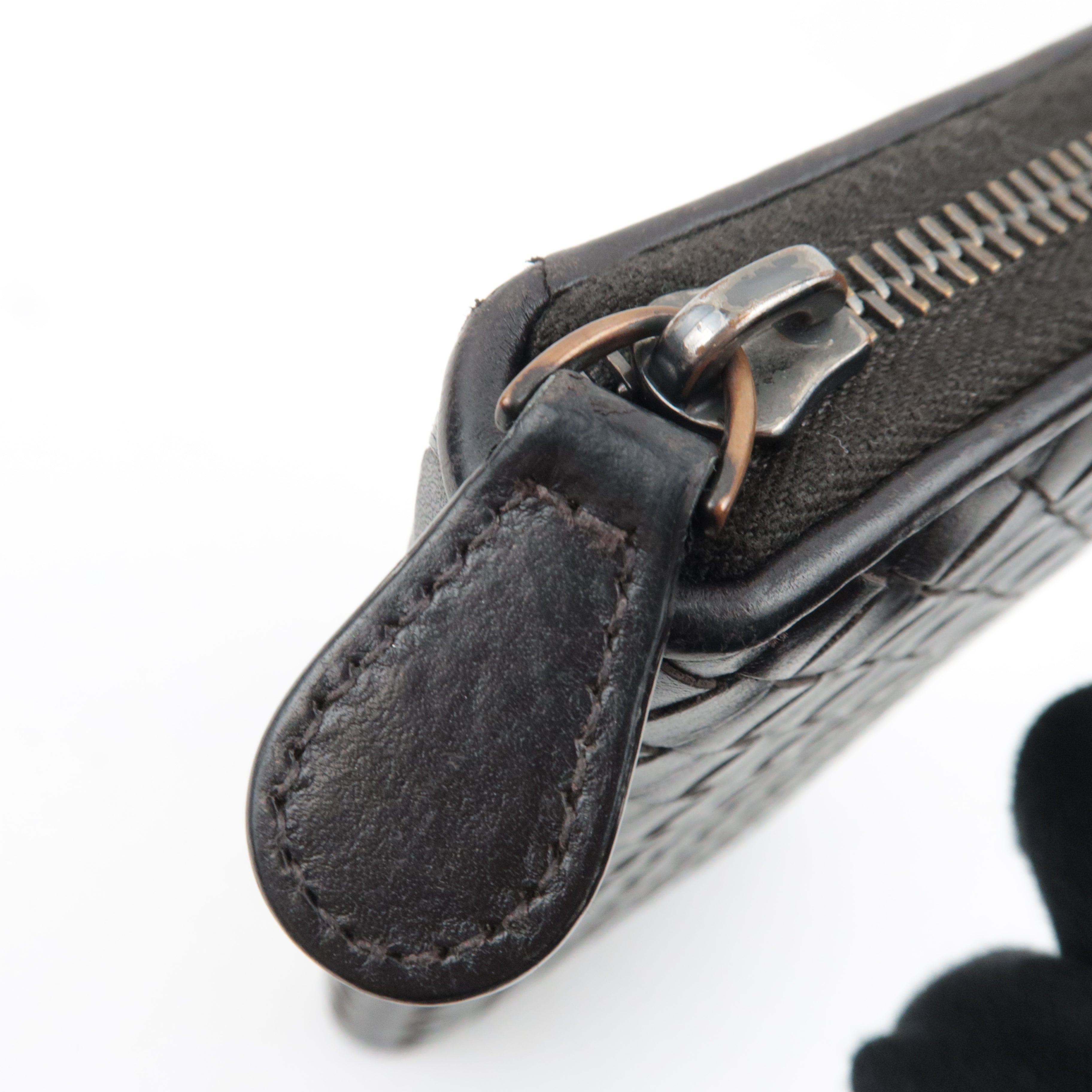 BOTTEGA VENETA Intrecciato Leather Round Zipper Long Wallet Dark Brown *Box