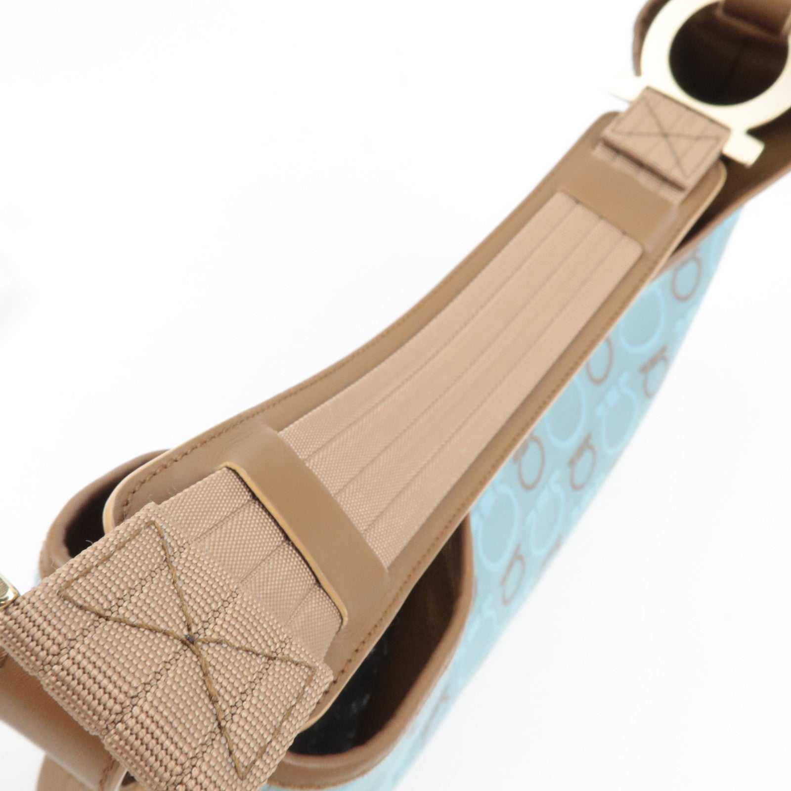 Ferragamo Gancini One-Shoulder Bag Canvas Leather Light Blue Beige *Dust bag