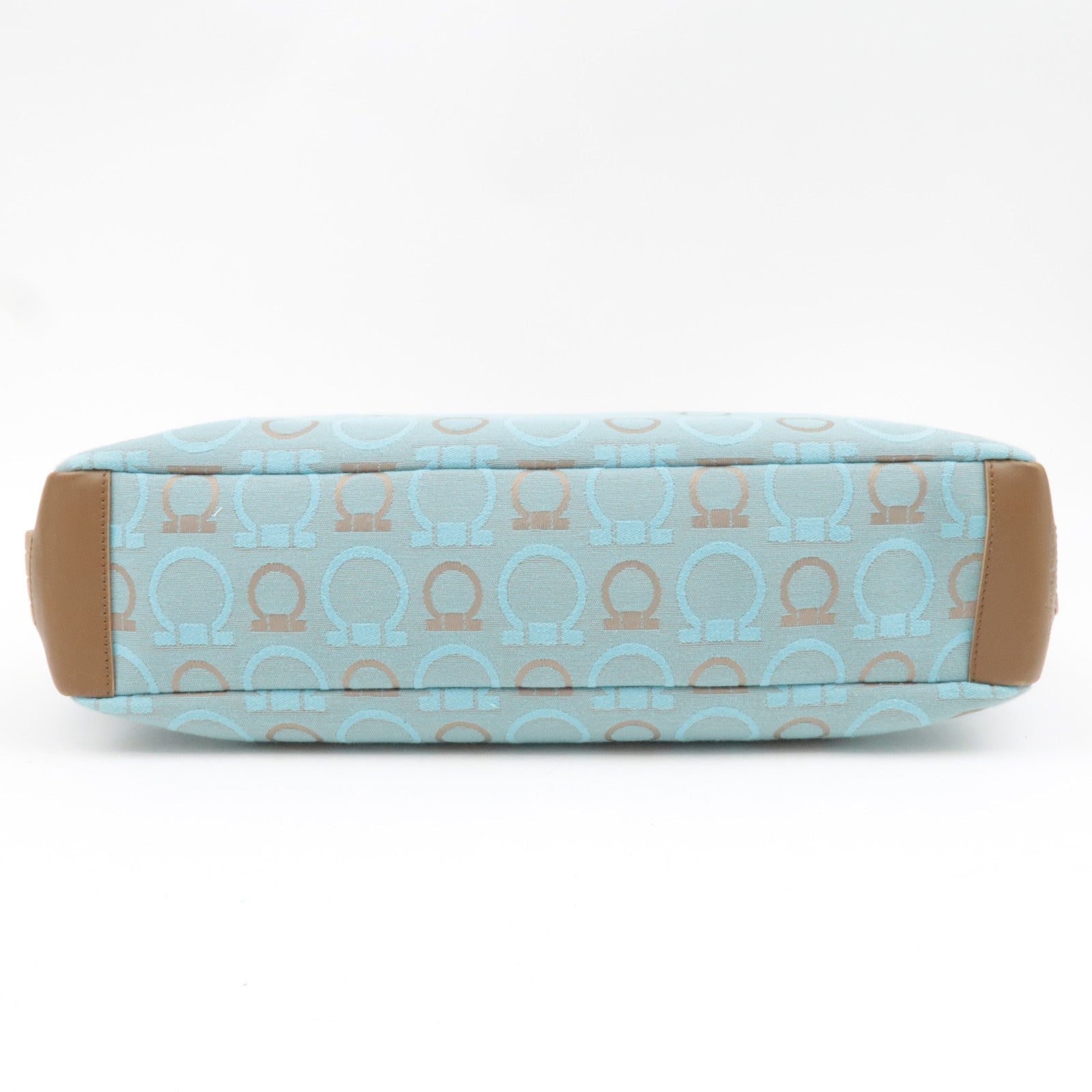 Ferragamo Gancini One-Shoulder Bag Canvas Leather Light Blue Beige *Dust bag