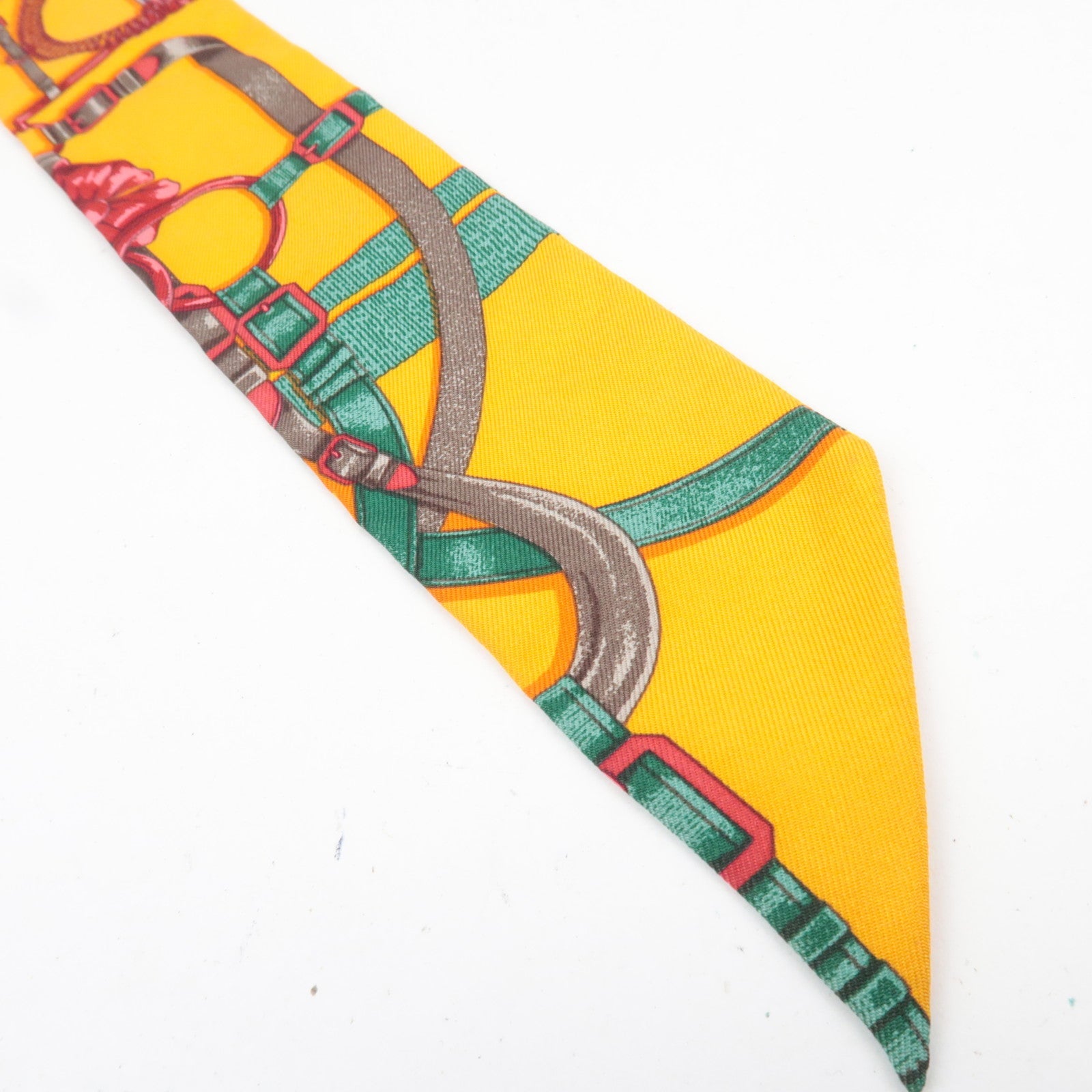 HERMES Twilly Scarf Belt & Ribbon Print 100% Silk Orange *Box