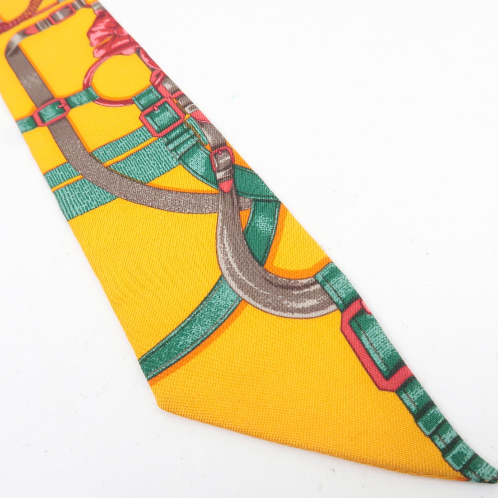 HERMES Twilly Scarf Belt & Ribbon Print 100% Silk Orange *Box