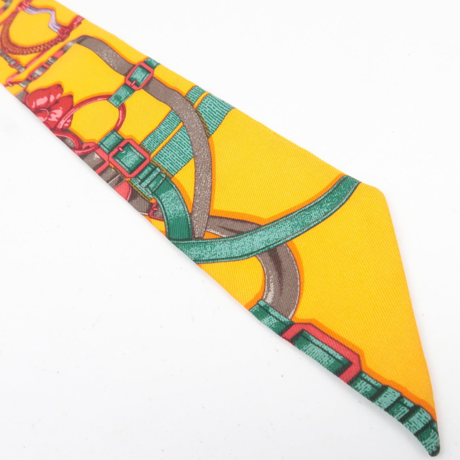 HERMES Twilly Scarf Belt & Ribbon Print 100% Silk Orange *Box