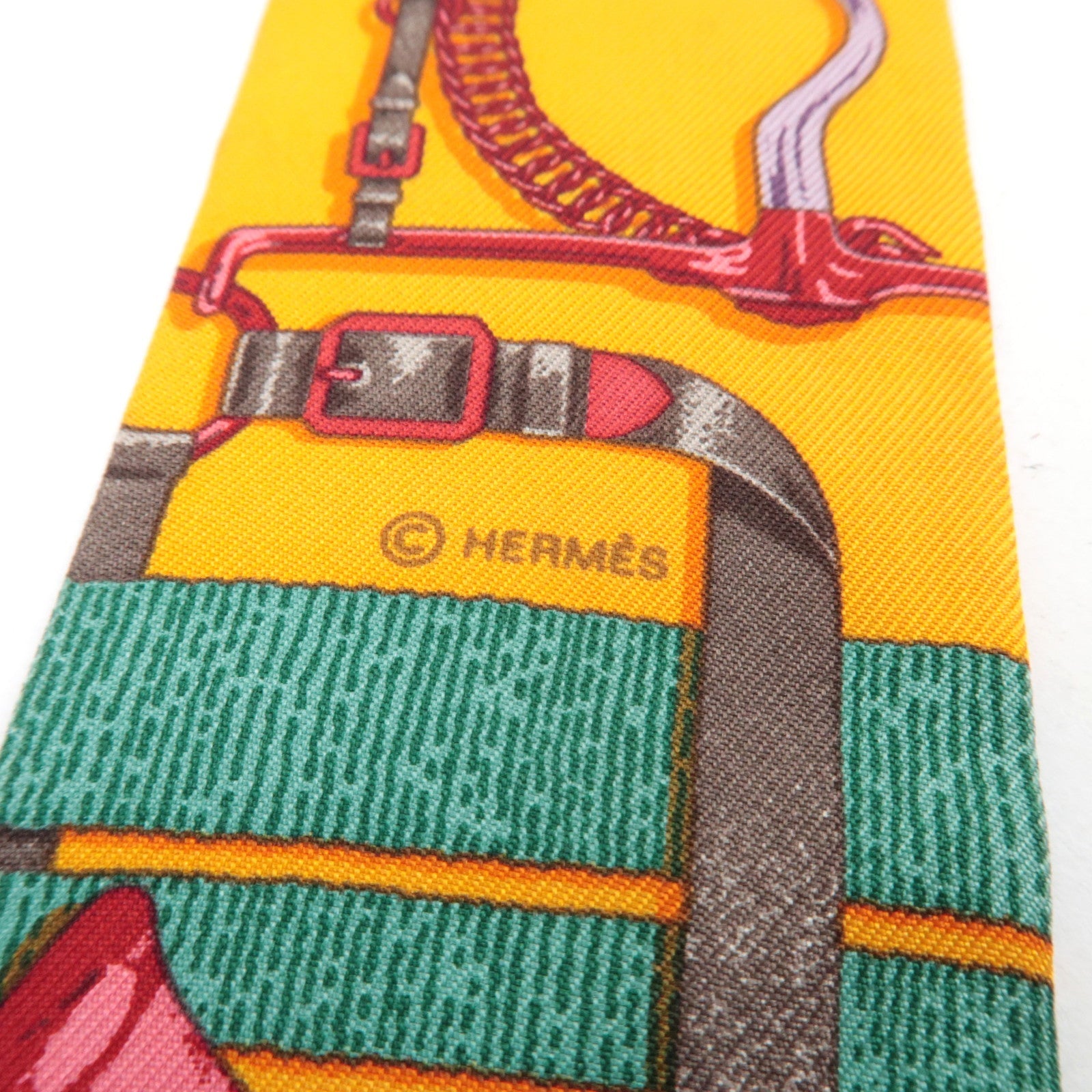 HERMES Twilly Scarf Belt & Ribbon Print 100% Silk Orange *Box