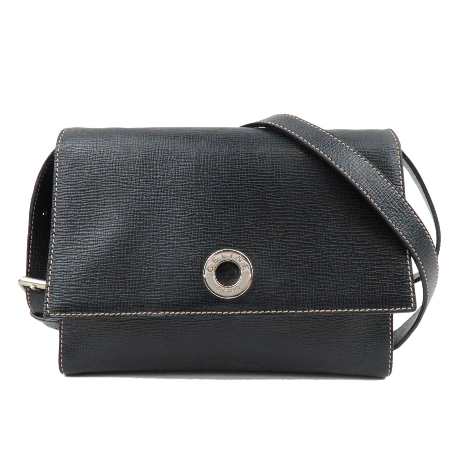 CELINE Shoulder Bag Leather Black83357