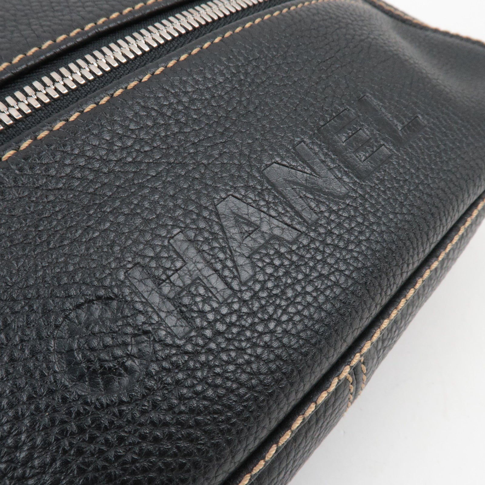 CHANEL Logo Leather Shoulder Bag Black 7741595 *G card