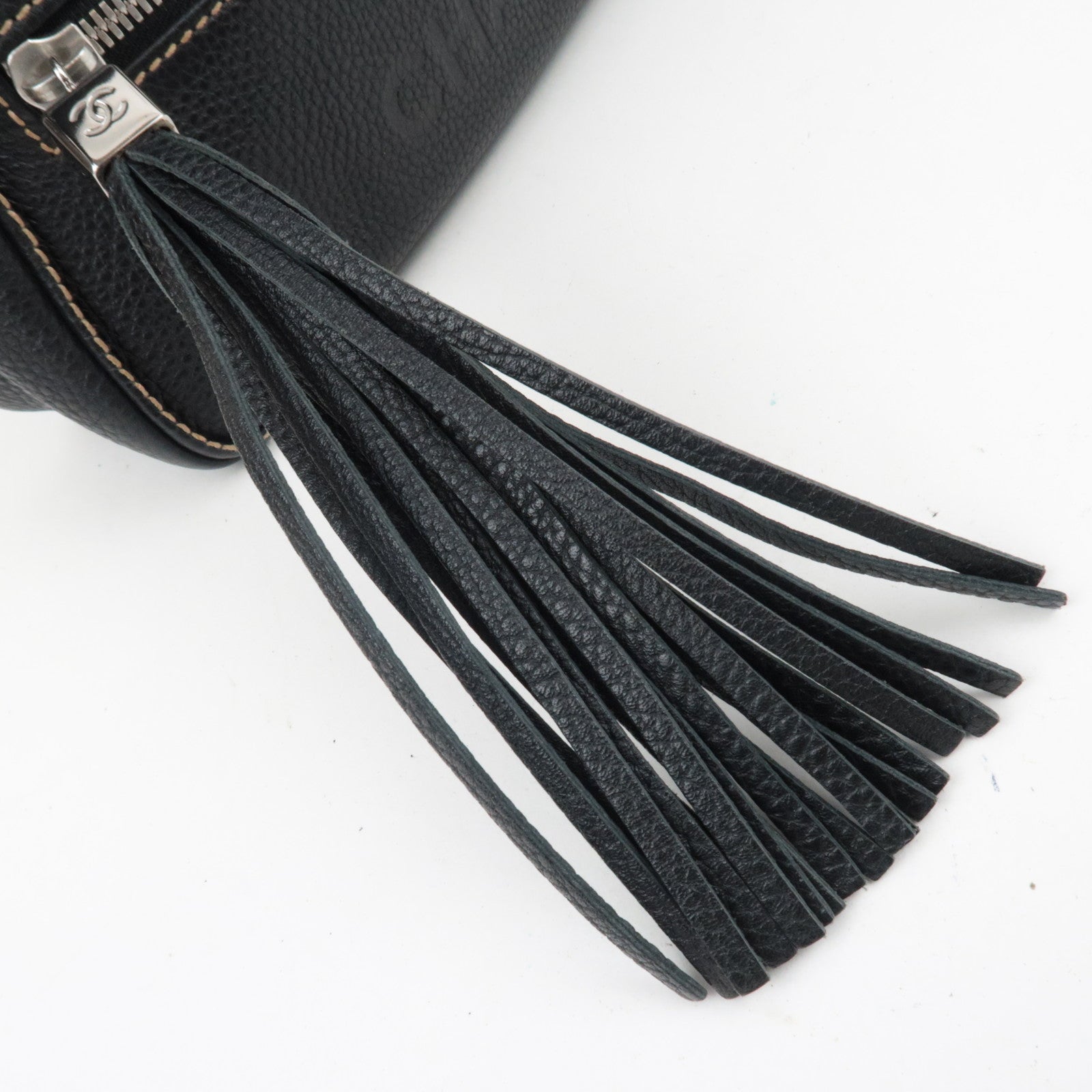 CHANEL Logo Leather Shoulder Bag Black 7741595 *G card