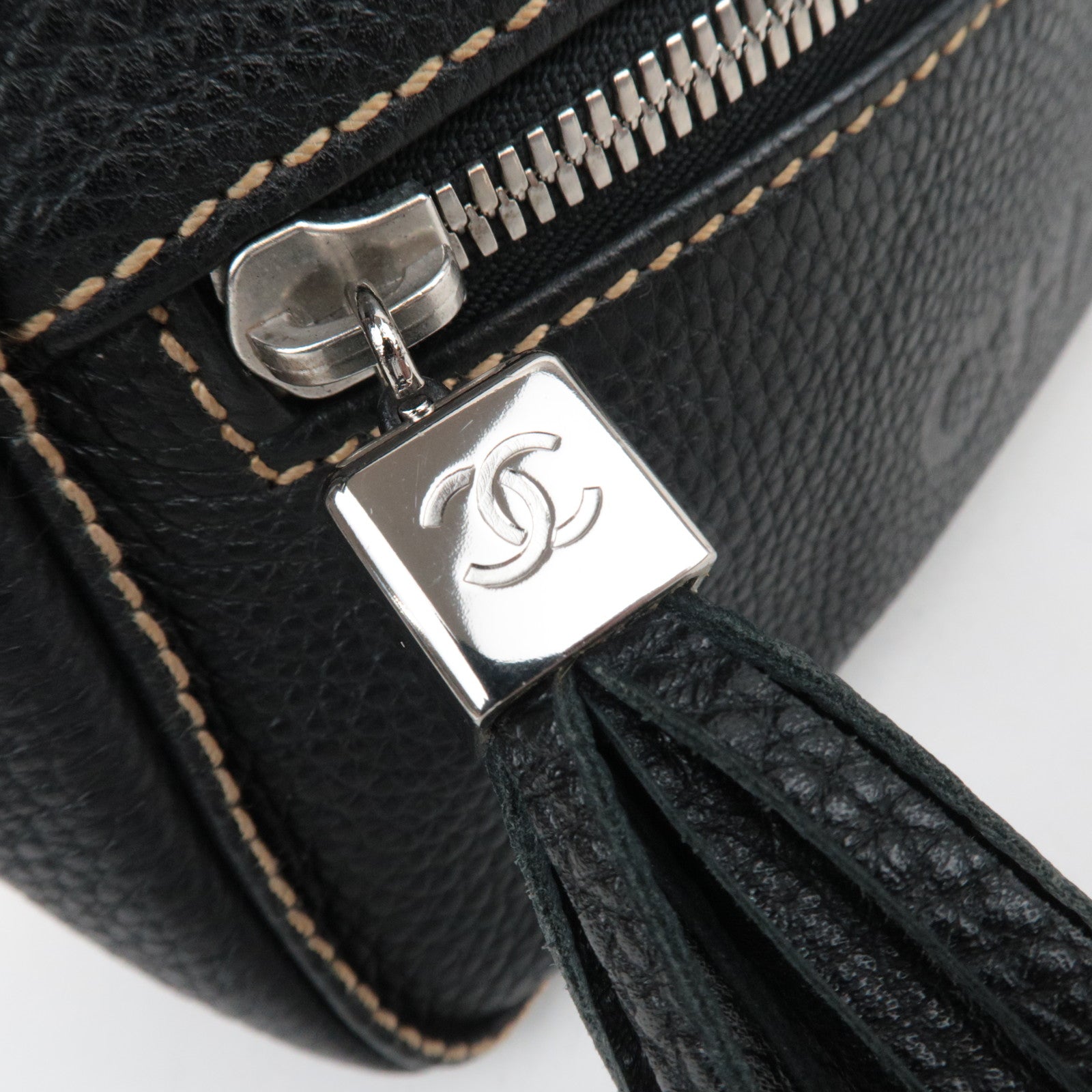 CHANEL Logo Leather Shoulder Bag Black 7741595 *G card