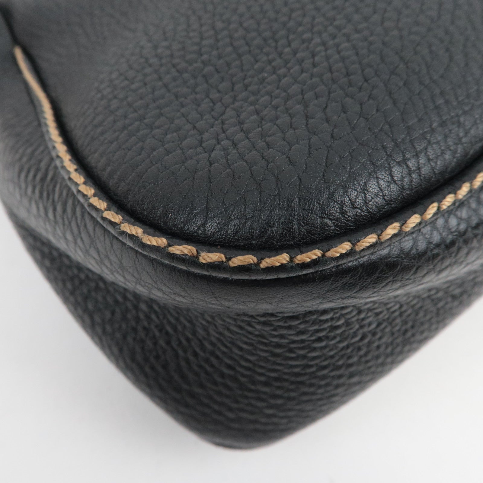 CHANEL Logo Leather Shoulder Bag Black 7741595 *G card