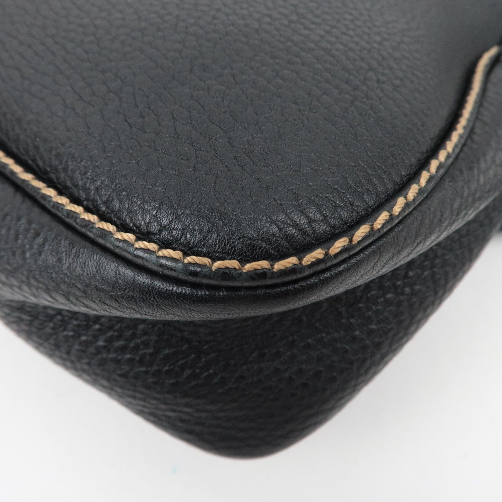 CHANEL Logo Leather Shoulder Bag Black 7741595 *G card