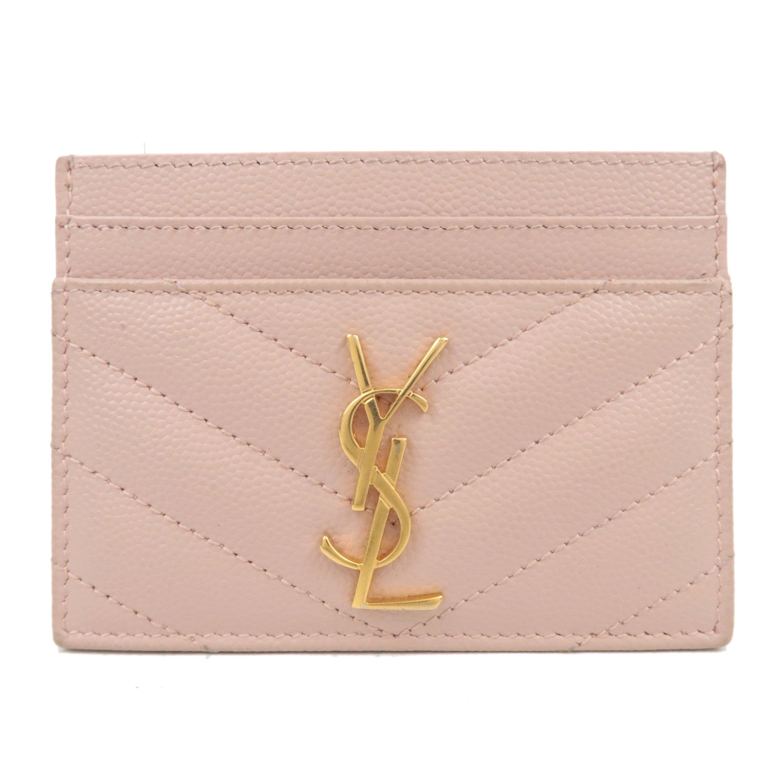 SAINT LAURENT Cassandra Card Case Leather Pink Gold HDW 423291 *Box83376