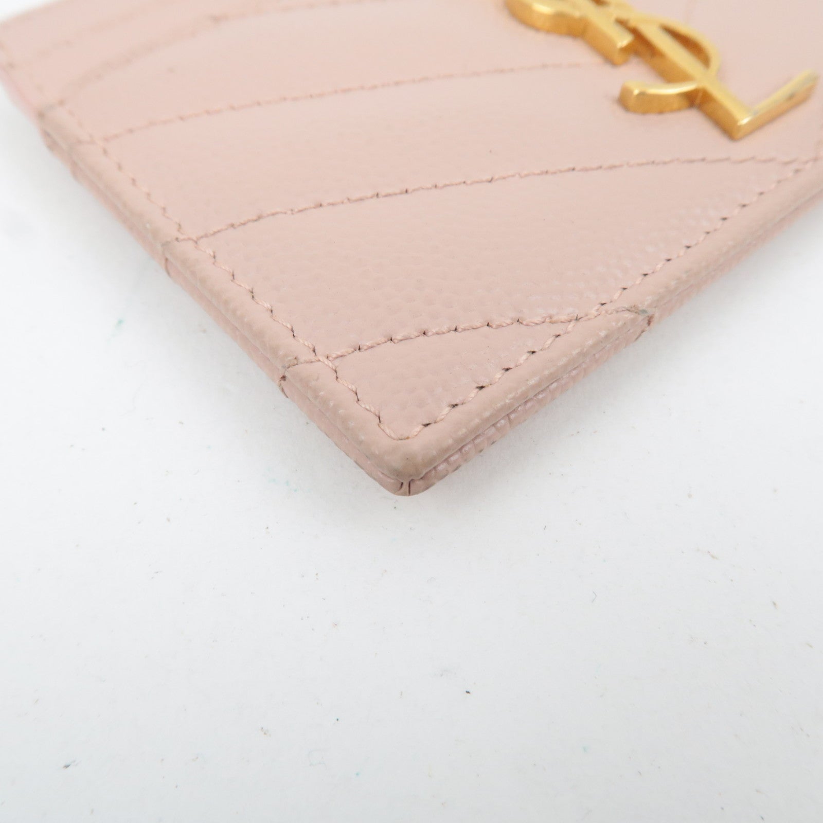 SAINT LAURENT Cassandra Card Case Leather Pink Gold HDW 423291 *Box