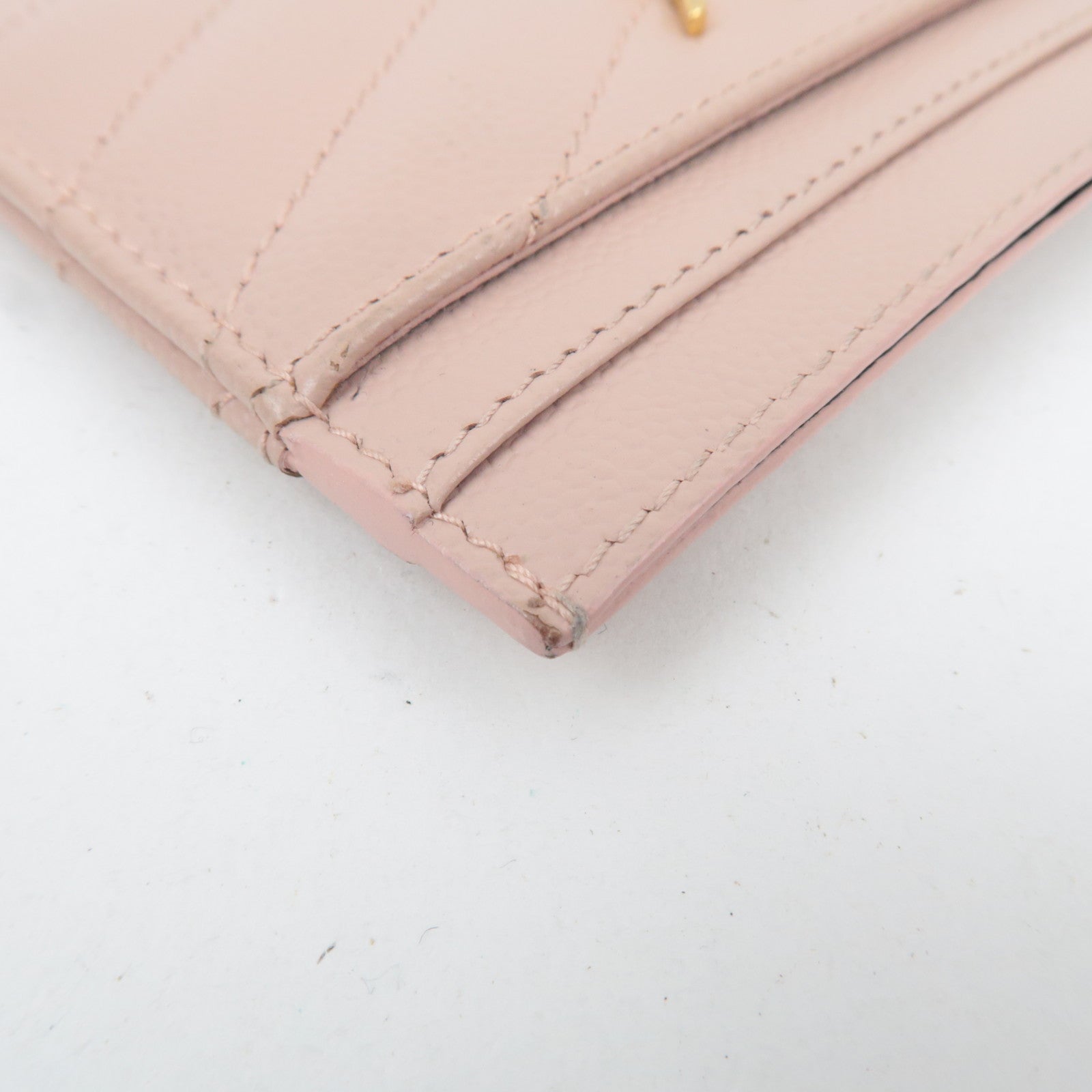 SAINT LAURENT Cassandra Card Case Leather Pink Gold HDW 423291 *Box