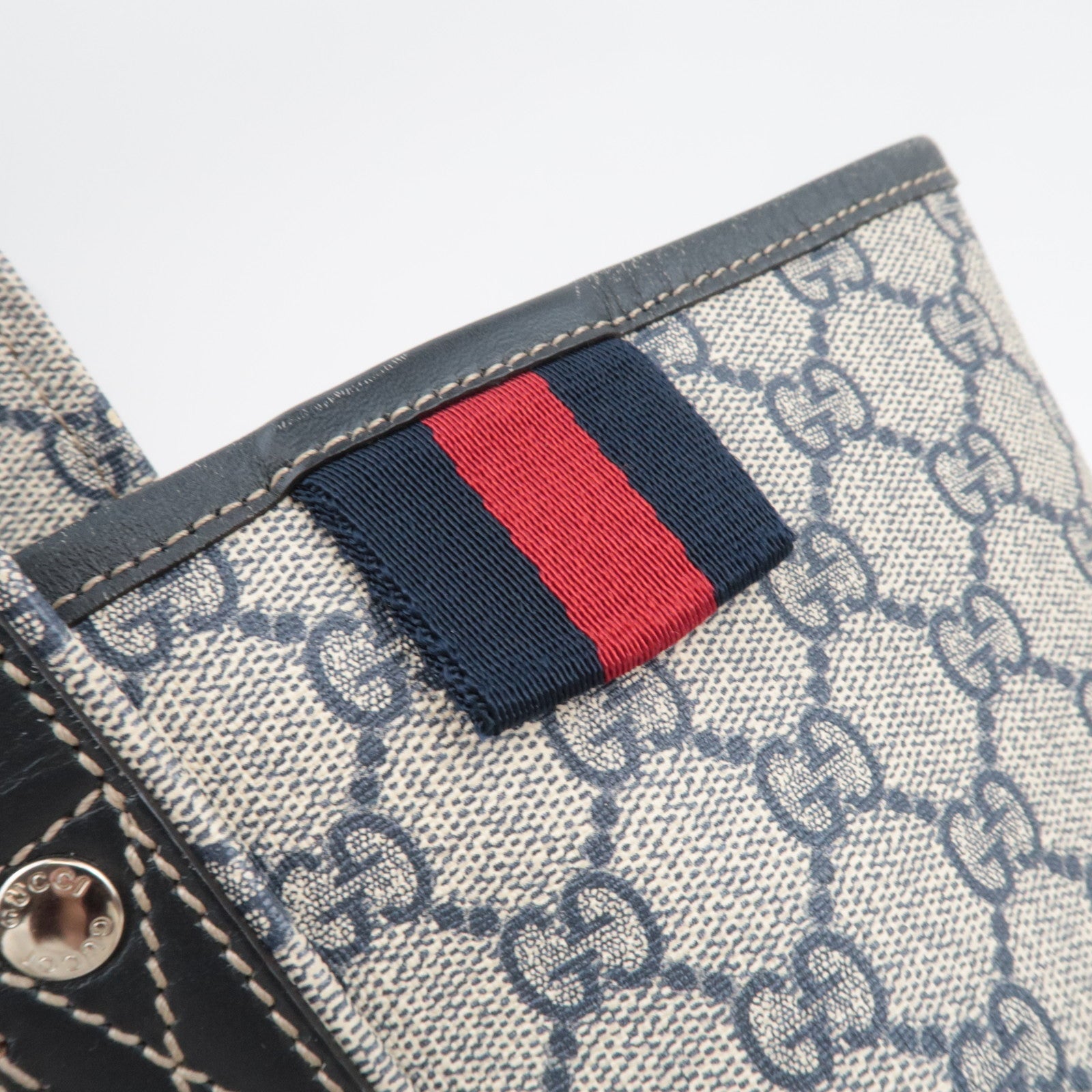 GUCCI Sherry GG Supreme Leather Tote Bag Beige Navy 211134