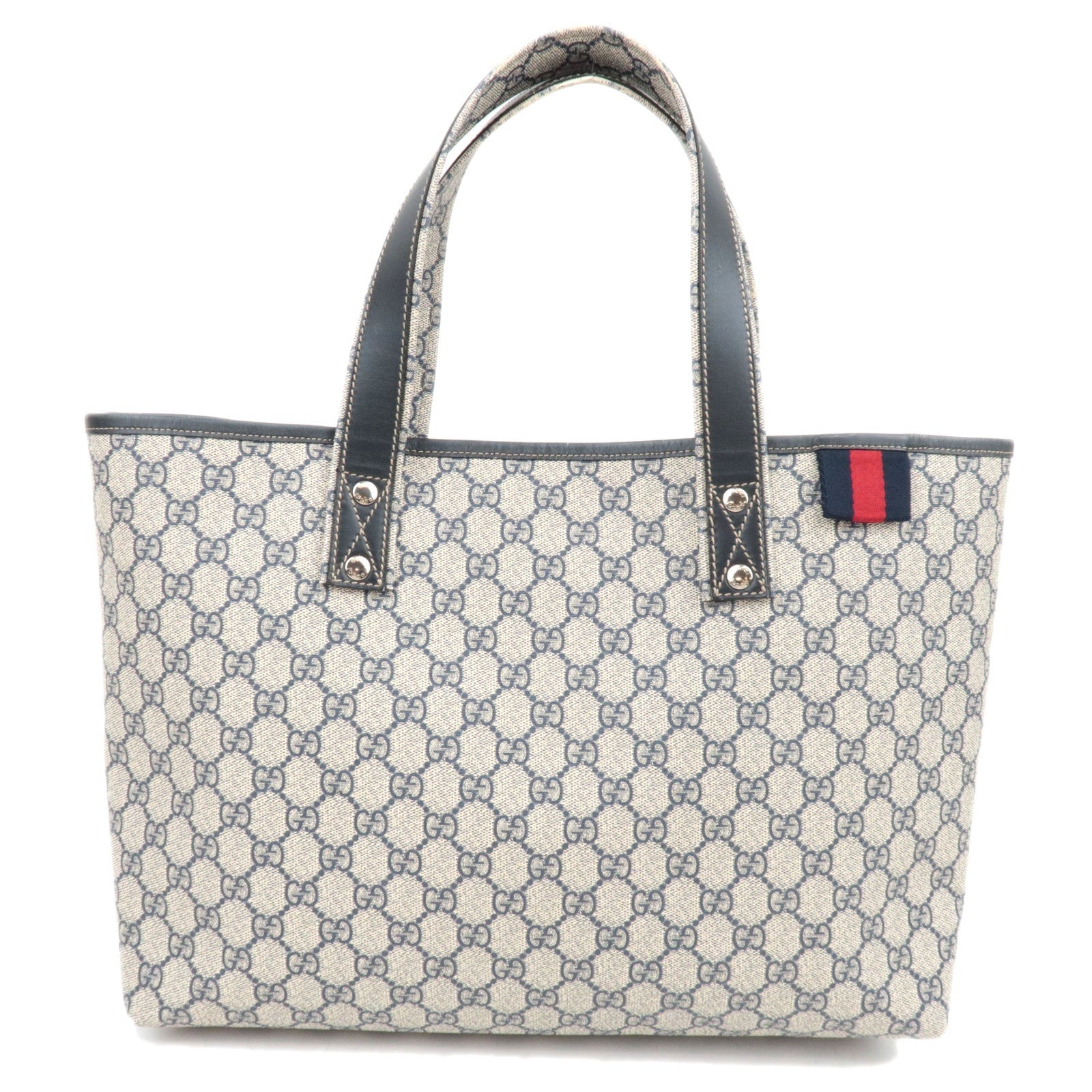 GUCCI Sherry GG Supreme Leather Tote Bag Beige Navy 21113483387