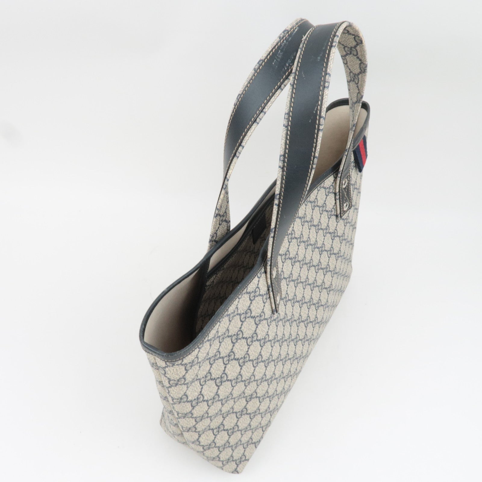 GUCCI Sherry GG Supreme Leather Tote Bag Beige Navy 211134