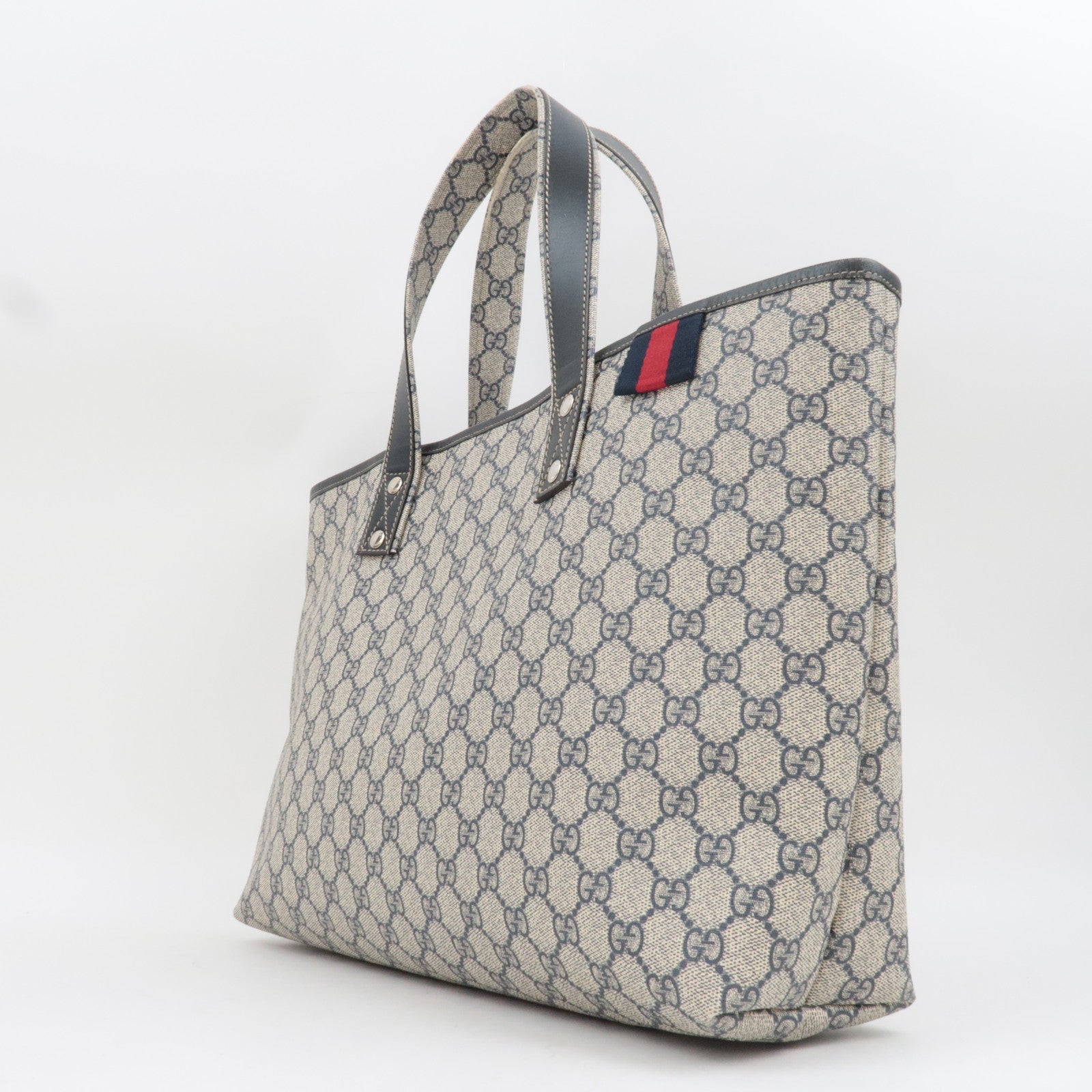 GUCCI Sherry GG Supreme Leather Tote Bag Beige Navy 211134