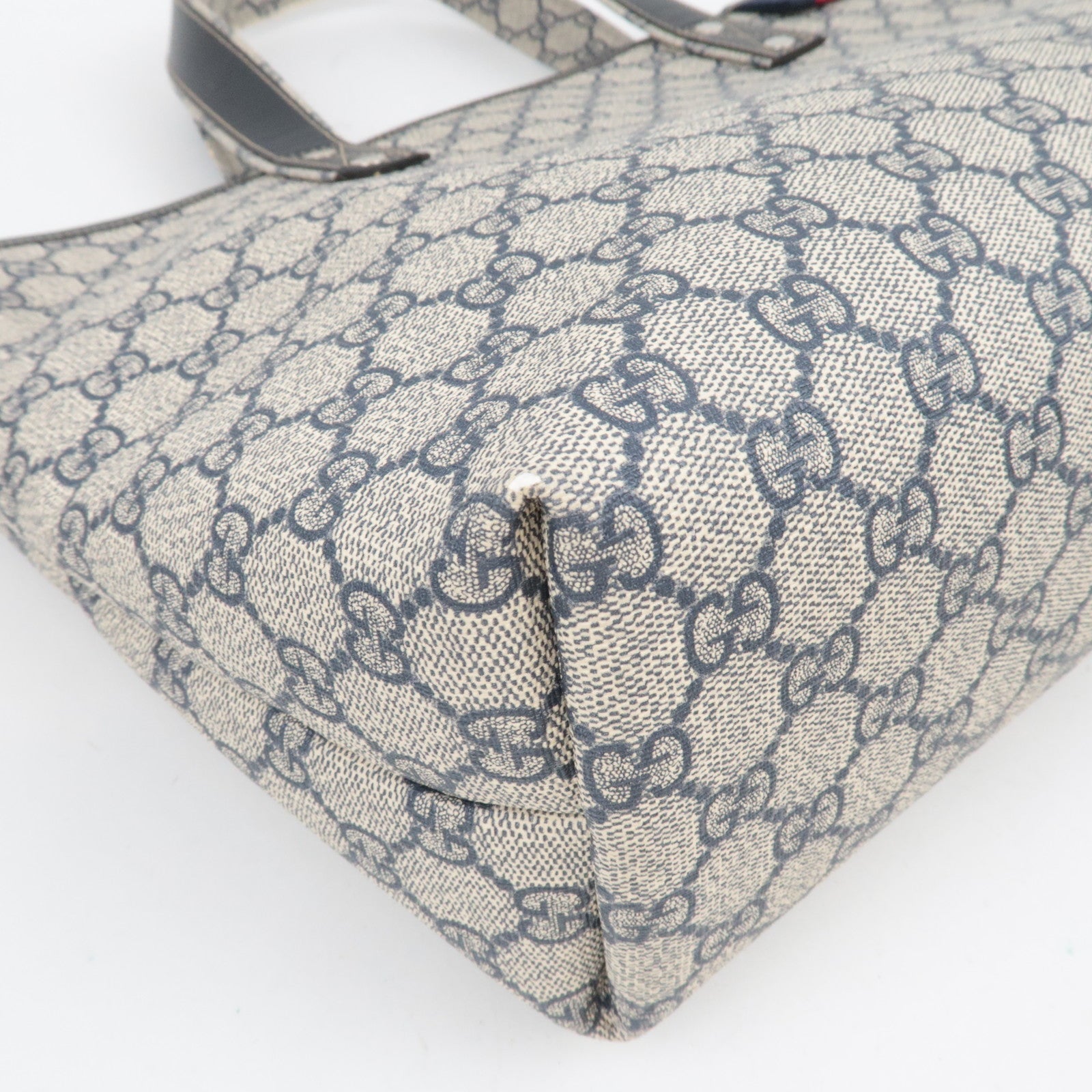 GUCCI Sherry GG Supreme Leather Tote Bag Beige Navy 211134