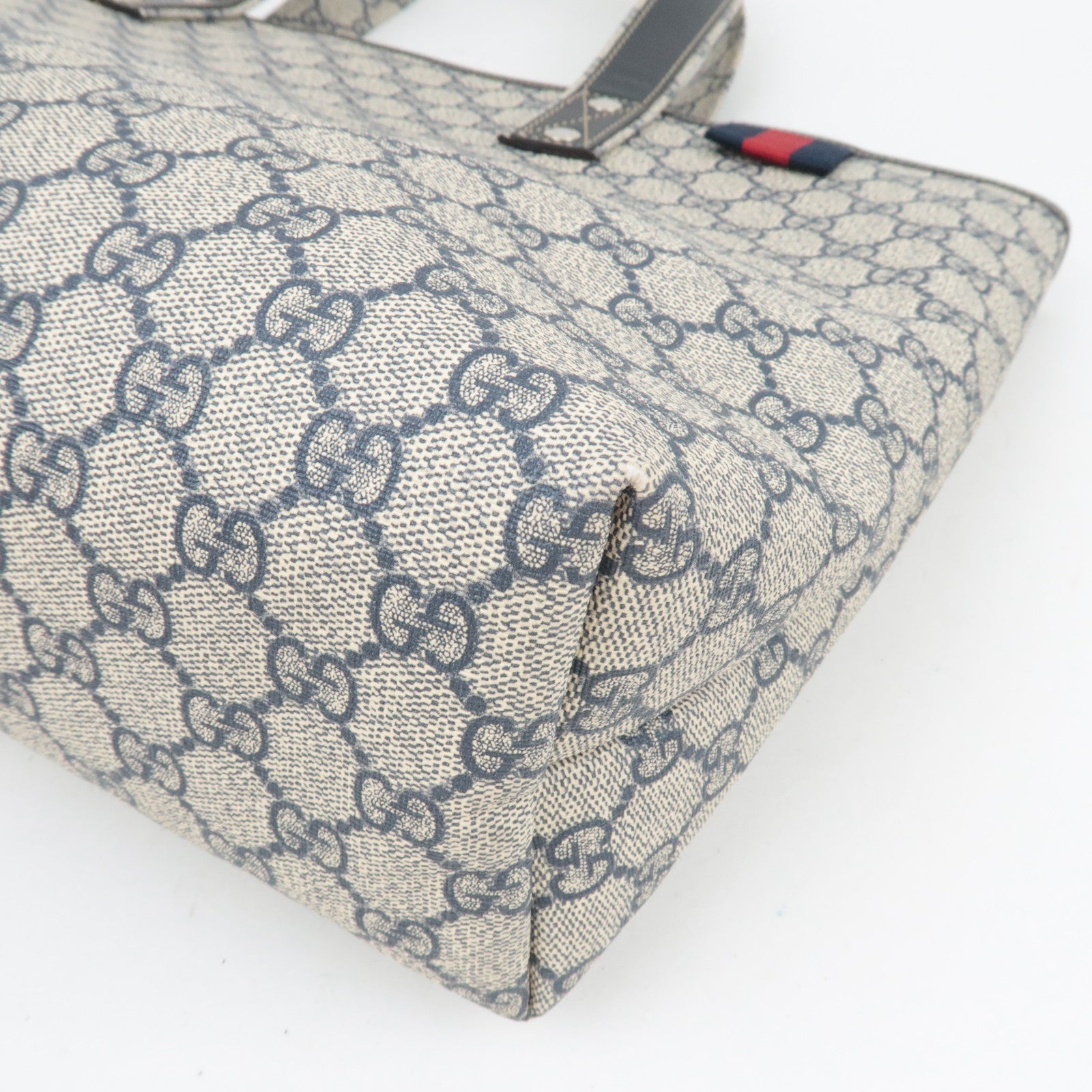 GUCCI Sherry GG Supreme Leather Tote Bag Beige Navy 211134