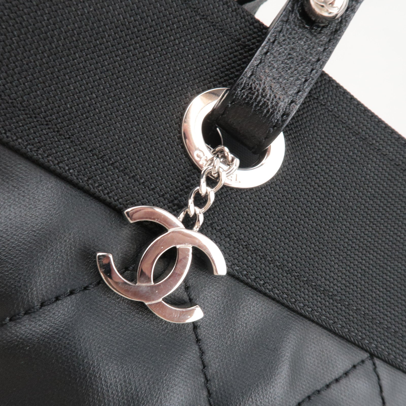 CHANEL Paris Biarritz Tote Bag MM Coated Canvas Leather Black Silver HDW 17789328