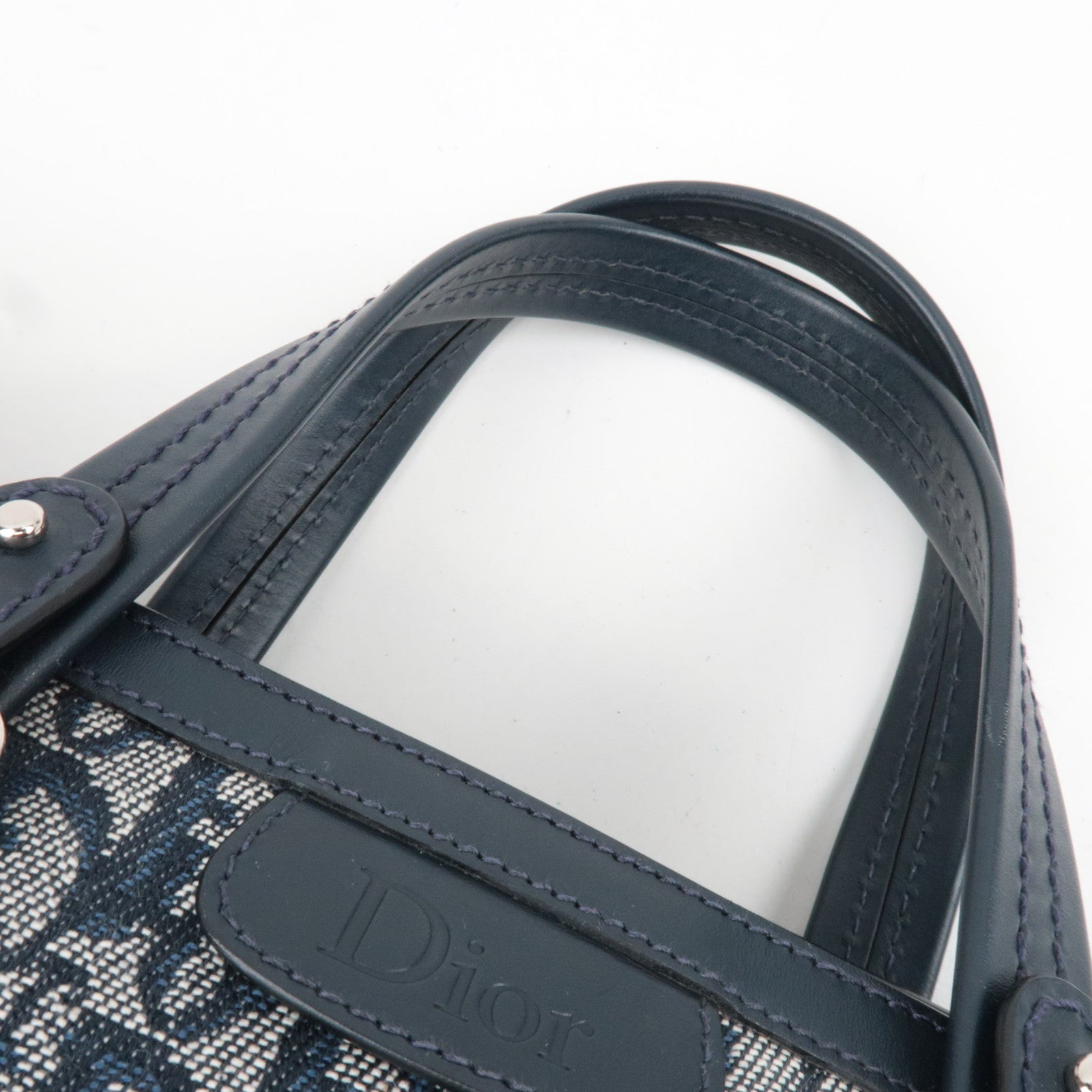 Christian Dior Trotter Tote Bag Canvas Leather Navy *Dust Bag, G Card