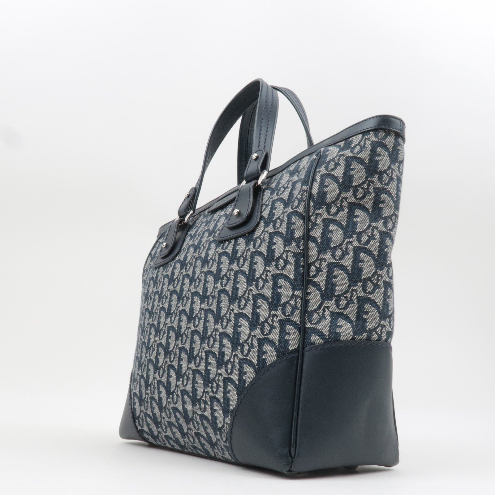 Christian Dior Trotter Tote Bag Canvas Leather Navy *Dust Bag, G Card