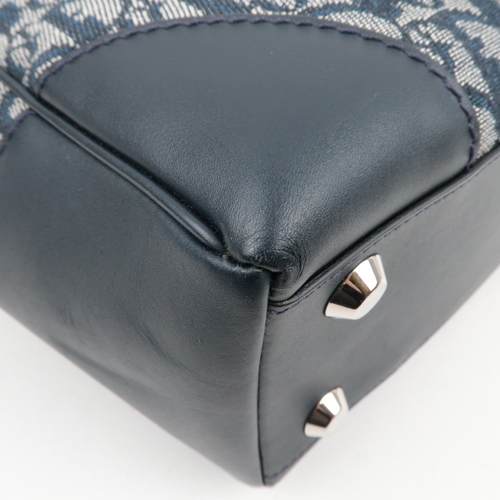 Christian Dior Trotter Tote Bag Canvas Leather Navy *Dust Bag, G Card