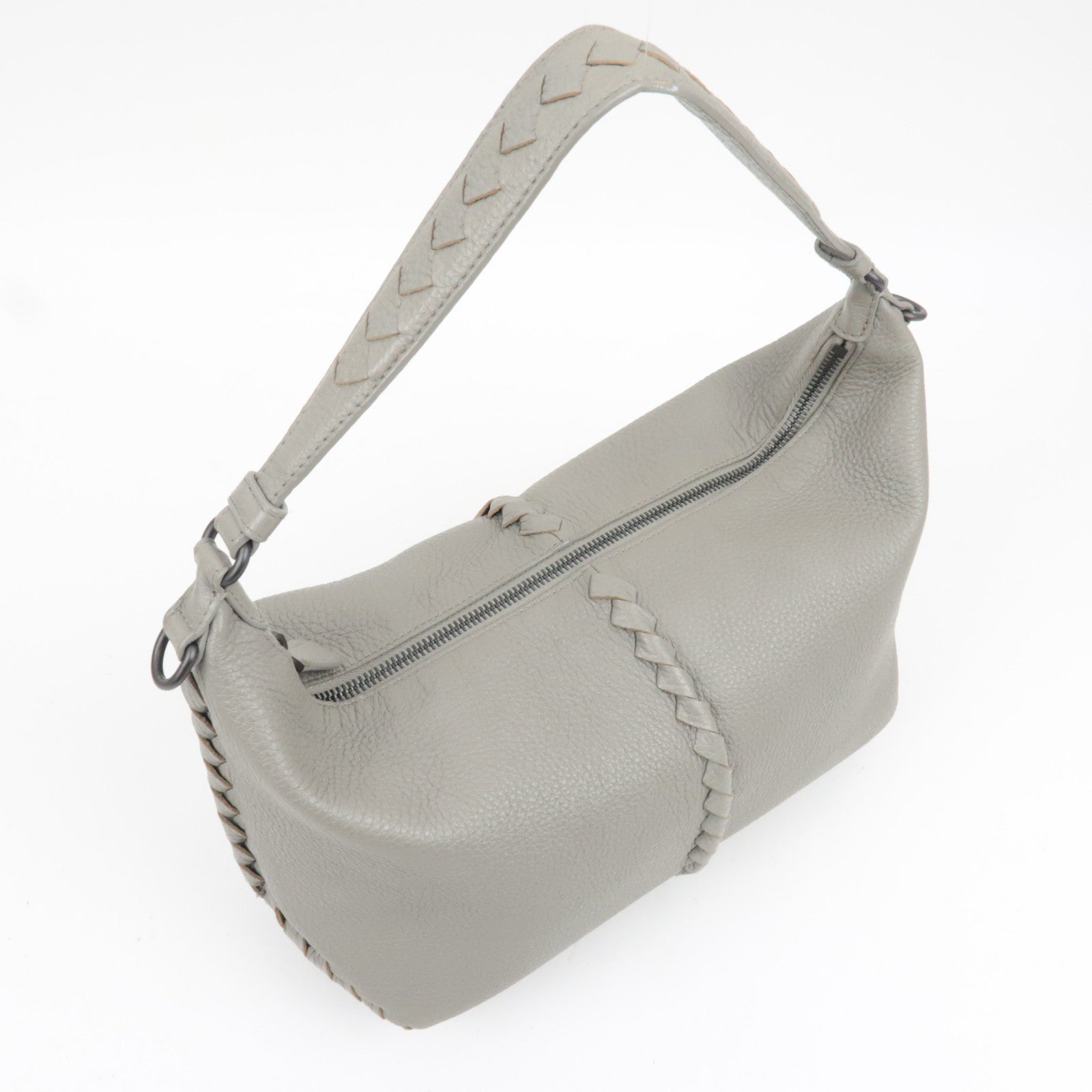 BOTTEGA VENETA Intrecciato Leather Shoulder Bag Gray