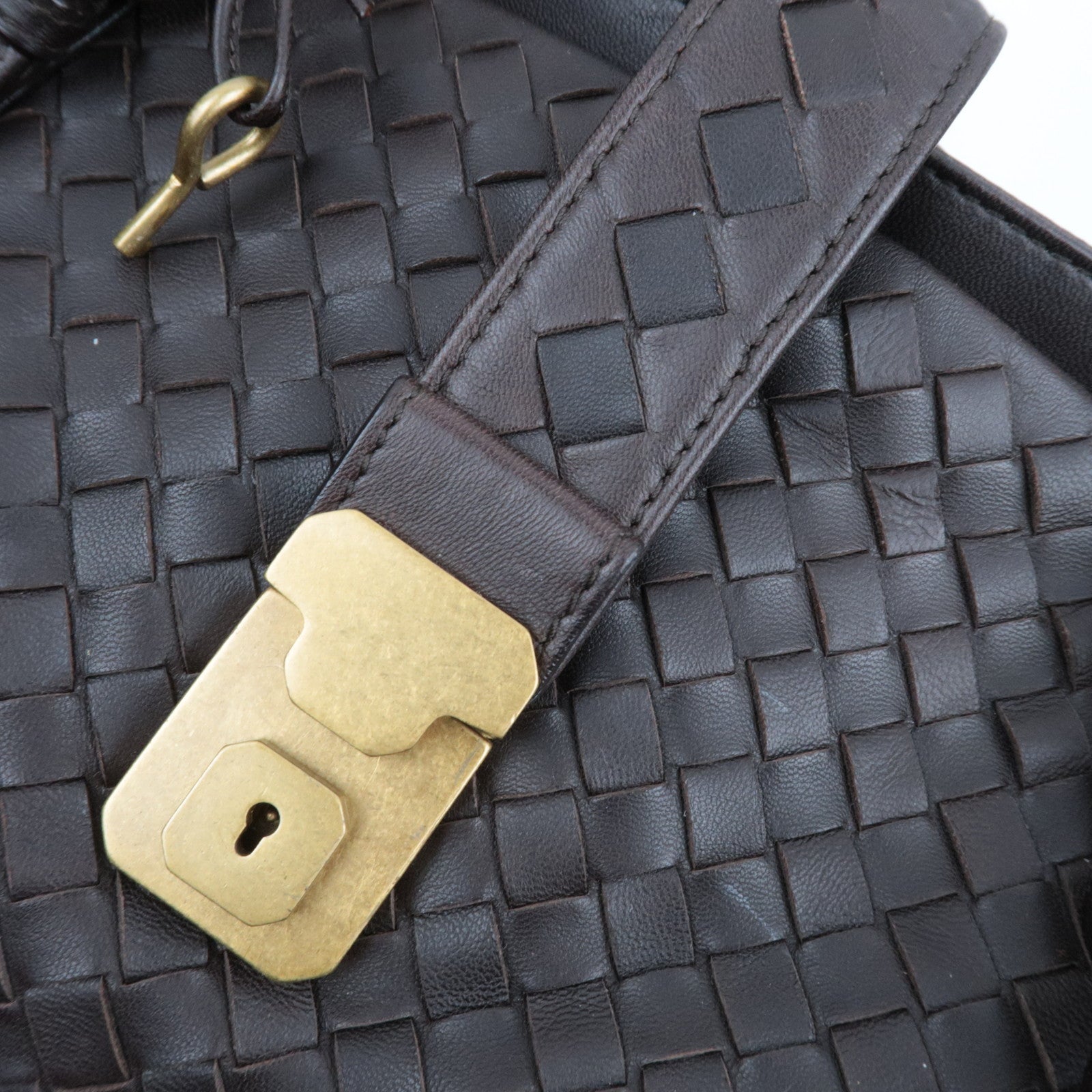 BOTTEGA VENETA Intrecciato Roma Bag Leather Handbag Brown 171265 *Keys, Dust bag