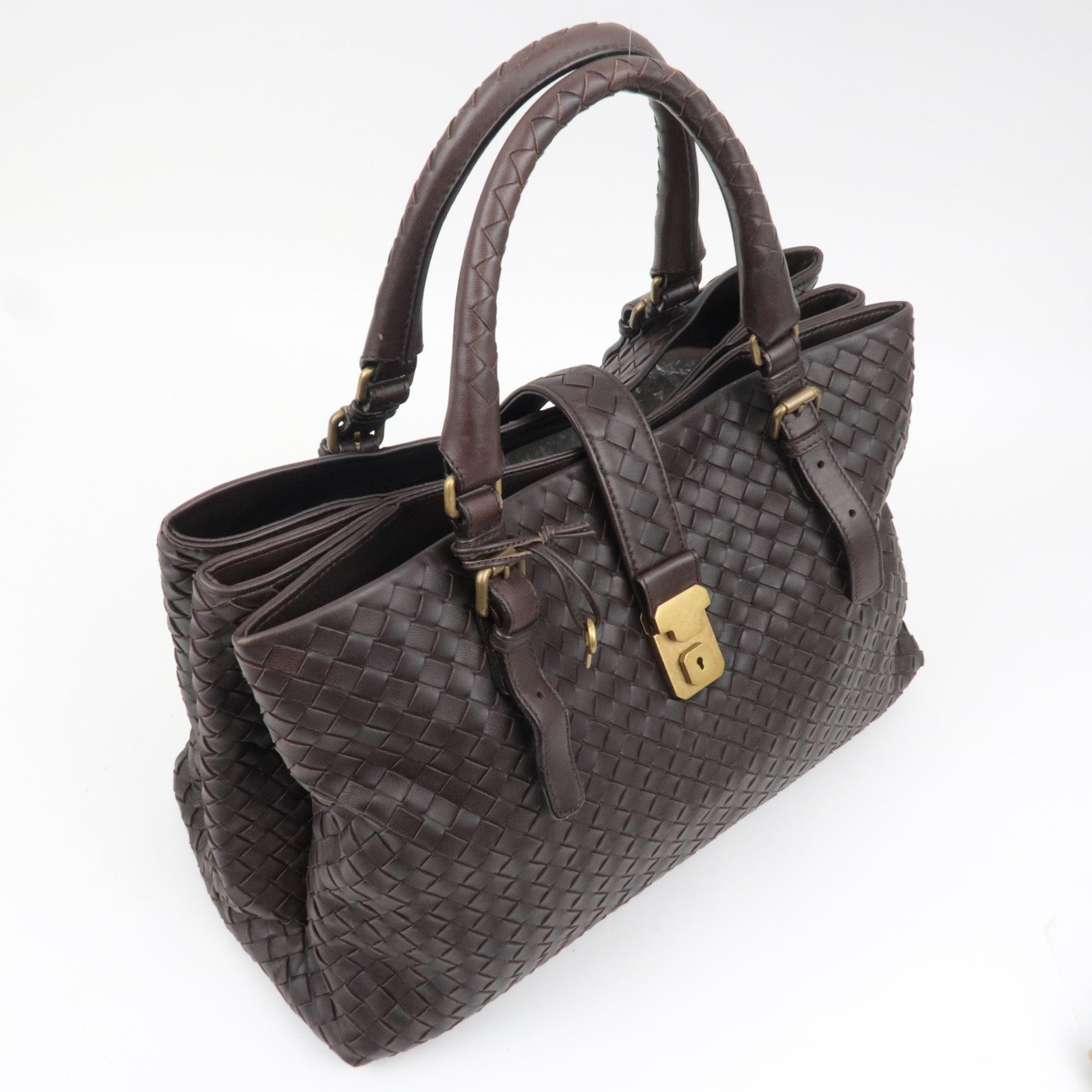 BOTTEGA VENETA Intrecciato Roma Bag Leather Handbag Brown 171265 *Keys, Dust bag