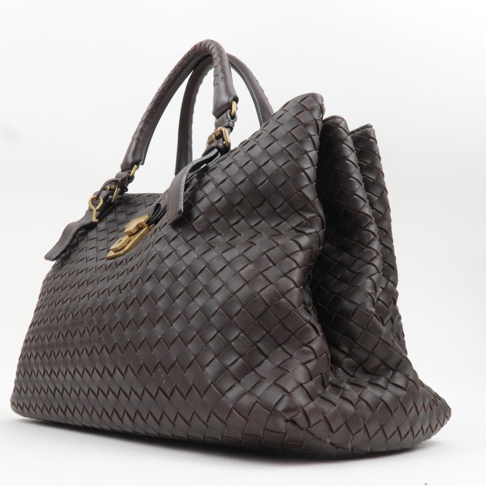 BOTTEGA VENETA Intrecciato Roma Bag Leather Handbag Brown 171265 *Keys, Dust bag