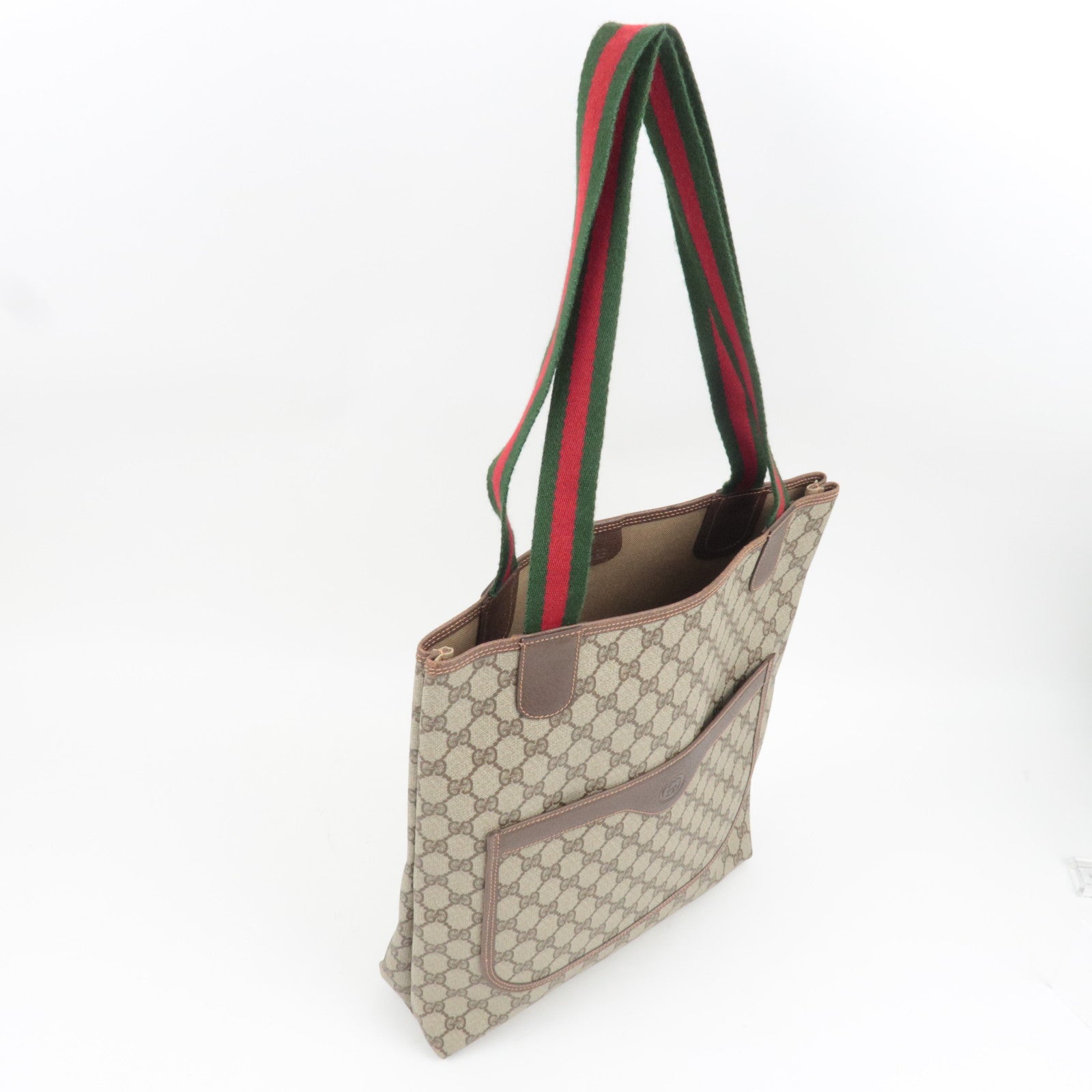 GUCCI Old Gucci Sherry Tote Bag GG Plus Leather Beige Brown 002.39.6487