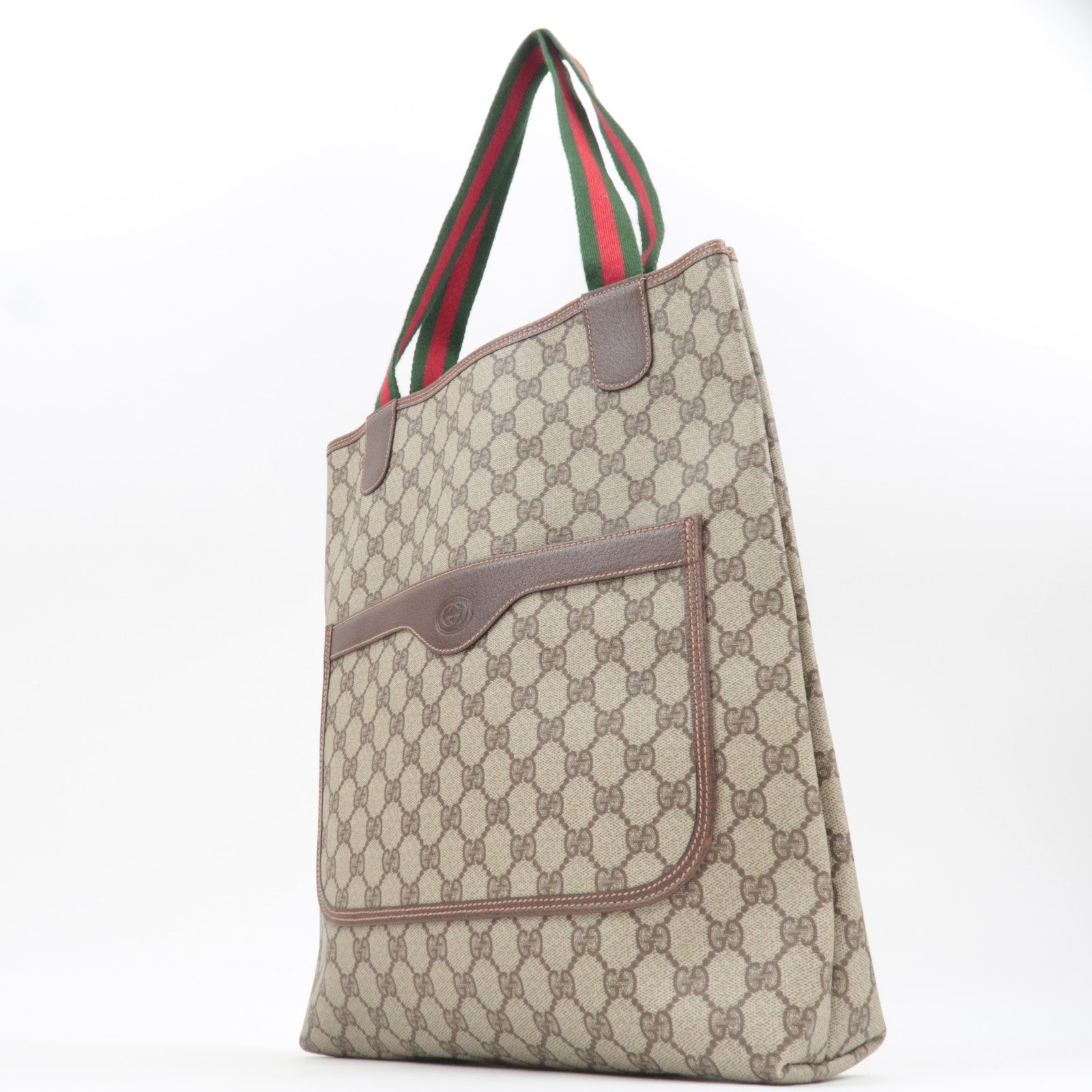 GUCCI Old Gucci Sherry Tote Bag GG Plus Leather Beige Brown 002.39.6487