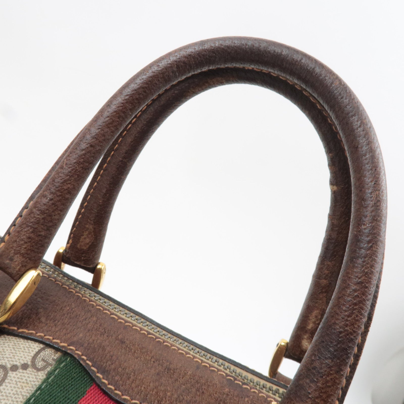 GUCCI Sherry GG Plus Leather Boston Bag Beige Brown 98.56.002.0548