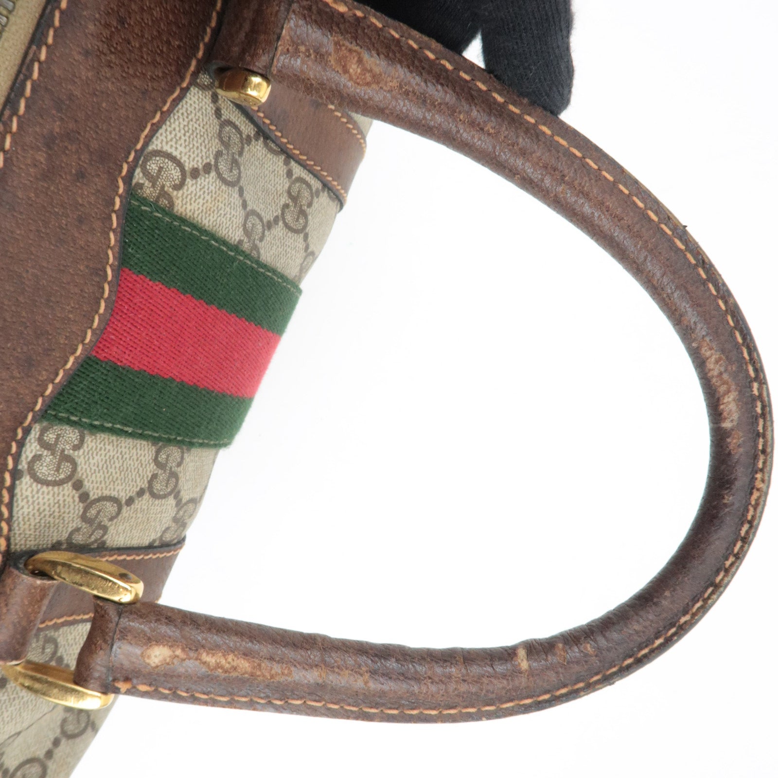 GUCCI Sherry GG Plus Leather Boston Bag Beige Brown 98.56.002.0548