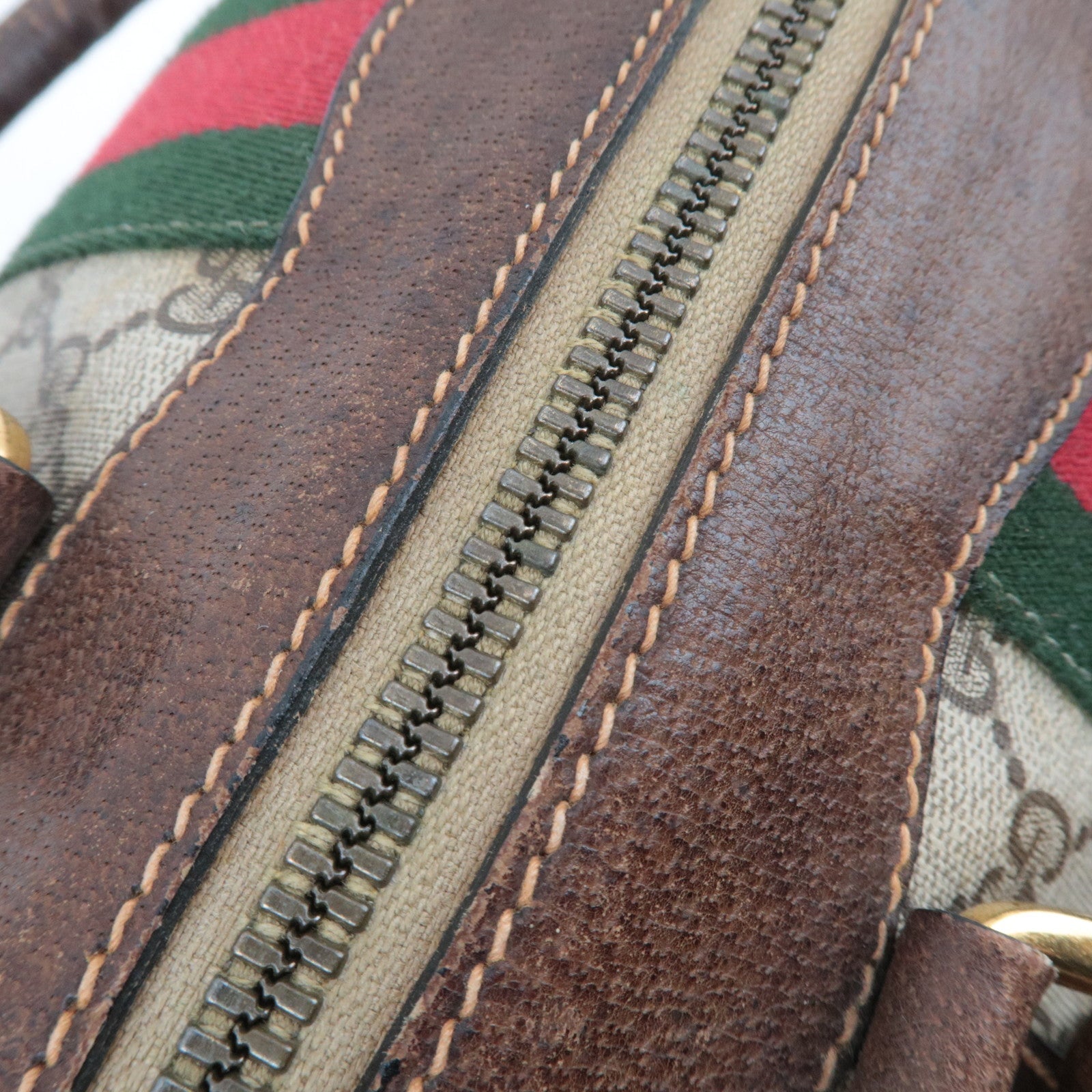 GUCCI Sherry GG Plus Leather Boston Bag Beige Brown 98.56.002.0548