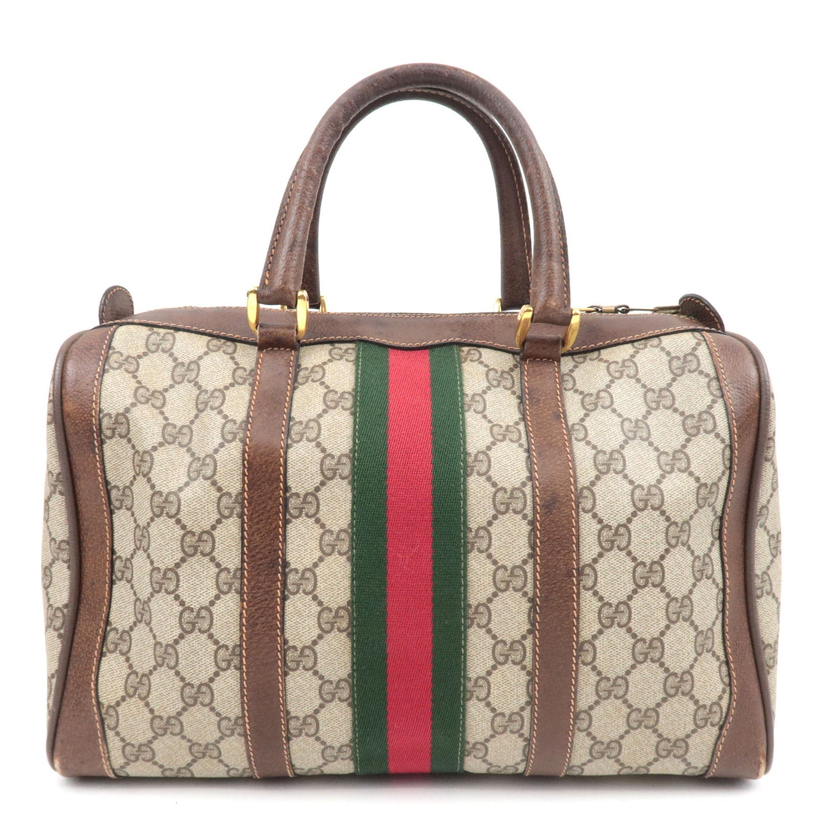 GUCCI Sherry GG Plus Leather Boston Bag Beige Brown 98.56.002.0548