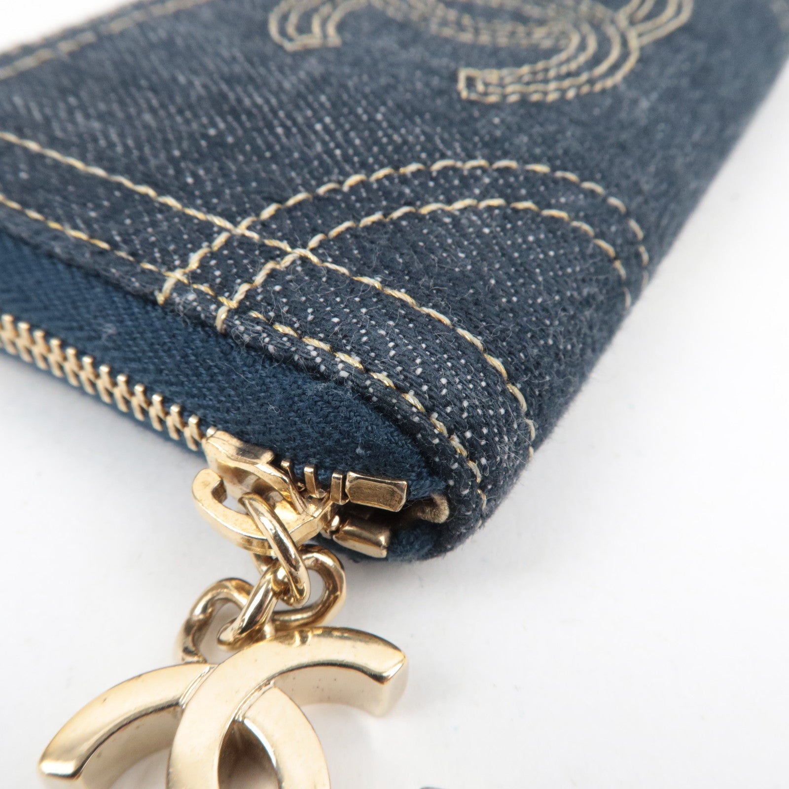 CHANEL Coco Mark Coin Case Wallet Denim Navy 10557674
