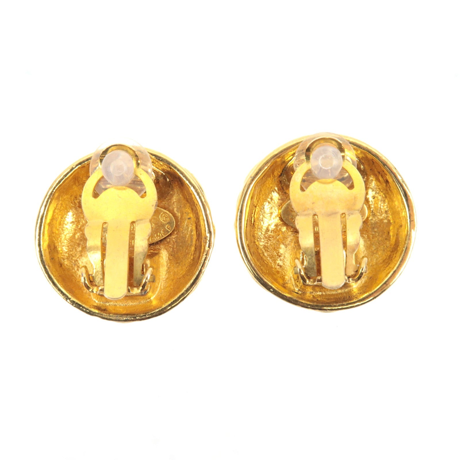 CHANEL Matelasse Coco Mark Vintage Earrings 25 Gold Metal *Box