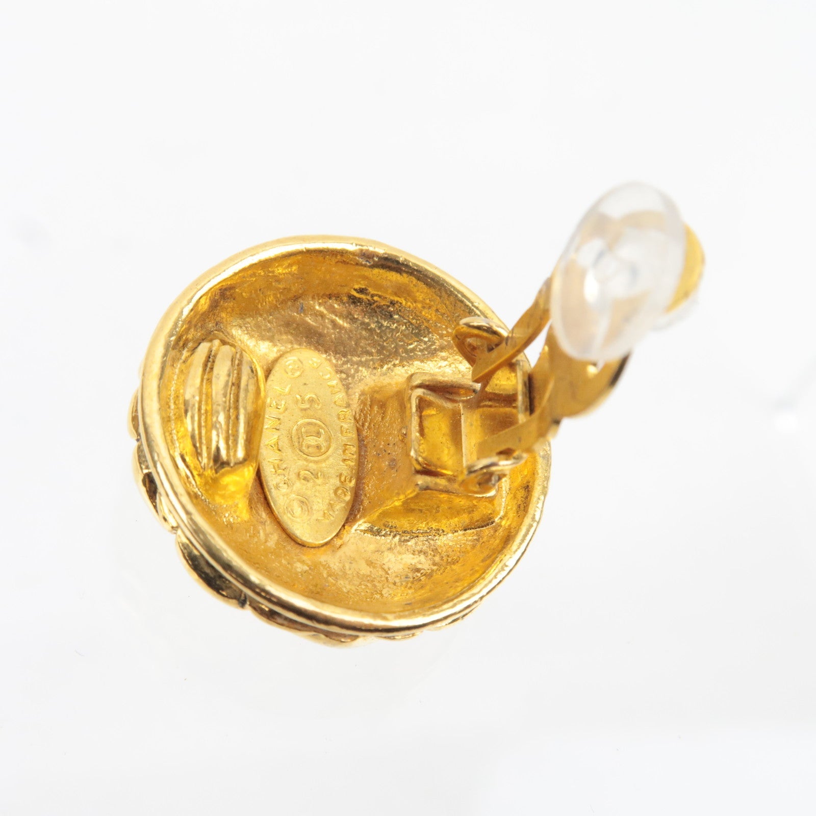 CHANEL Matelasse Coco Mark Vintage Earrings 25 Gold Metal *Box