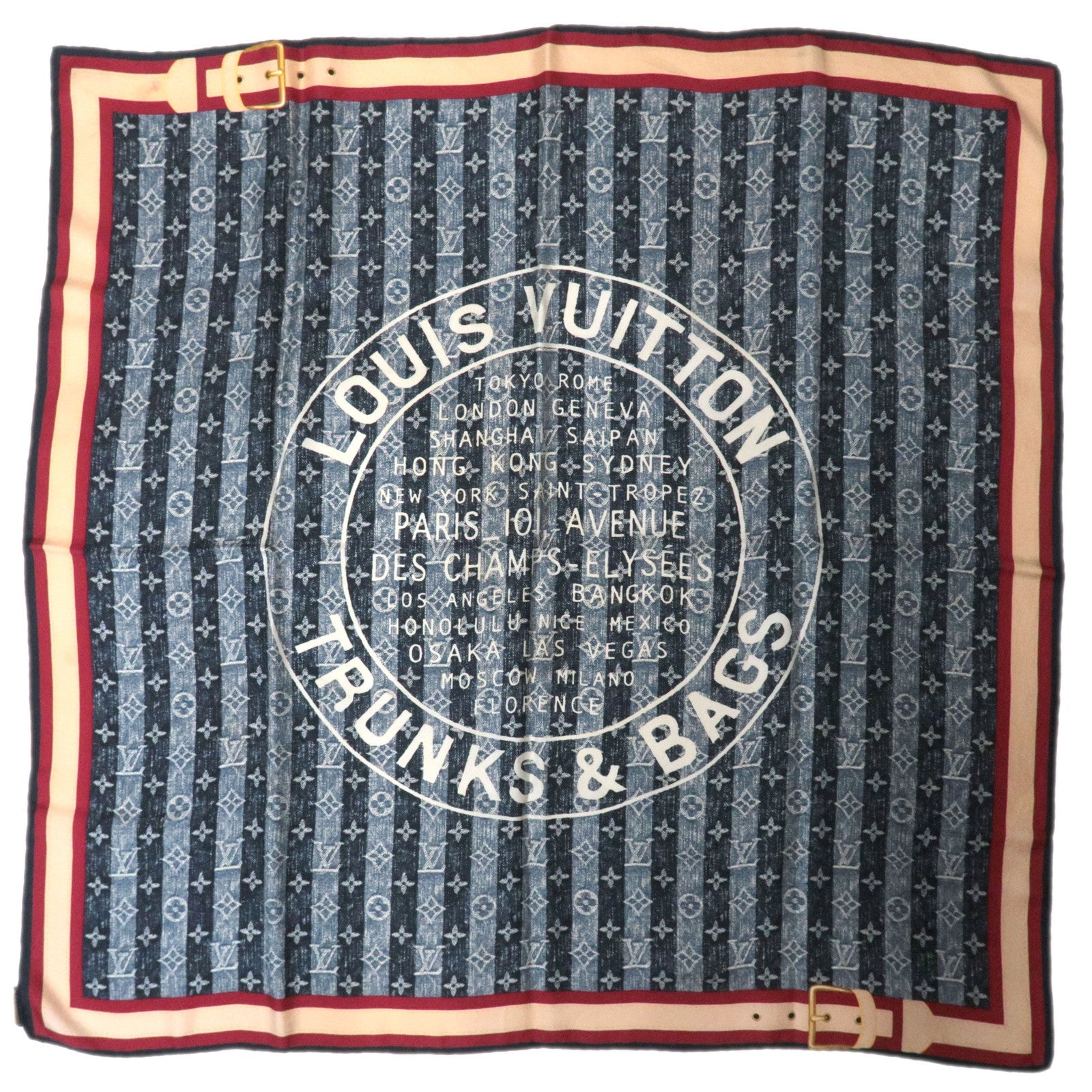 Louis Vuitton Bandana Denim Rayer Trunks & Bags Scarf 100% Silk Navy *Box83489