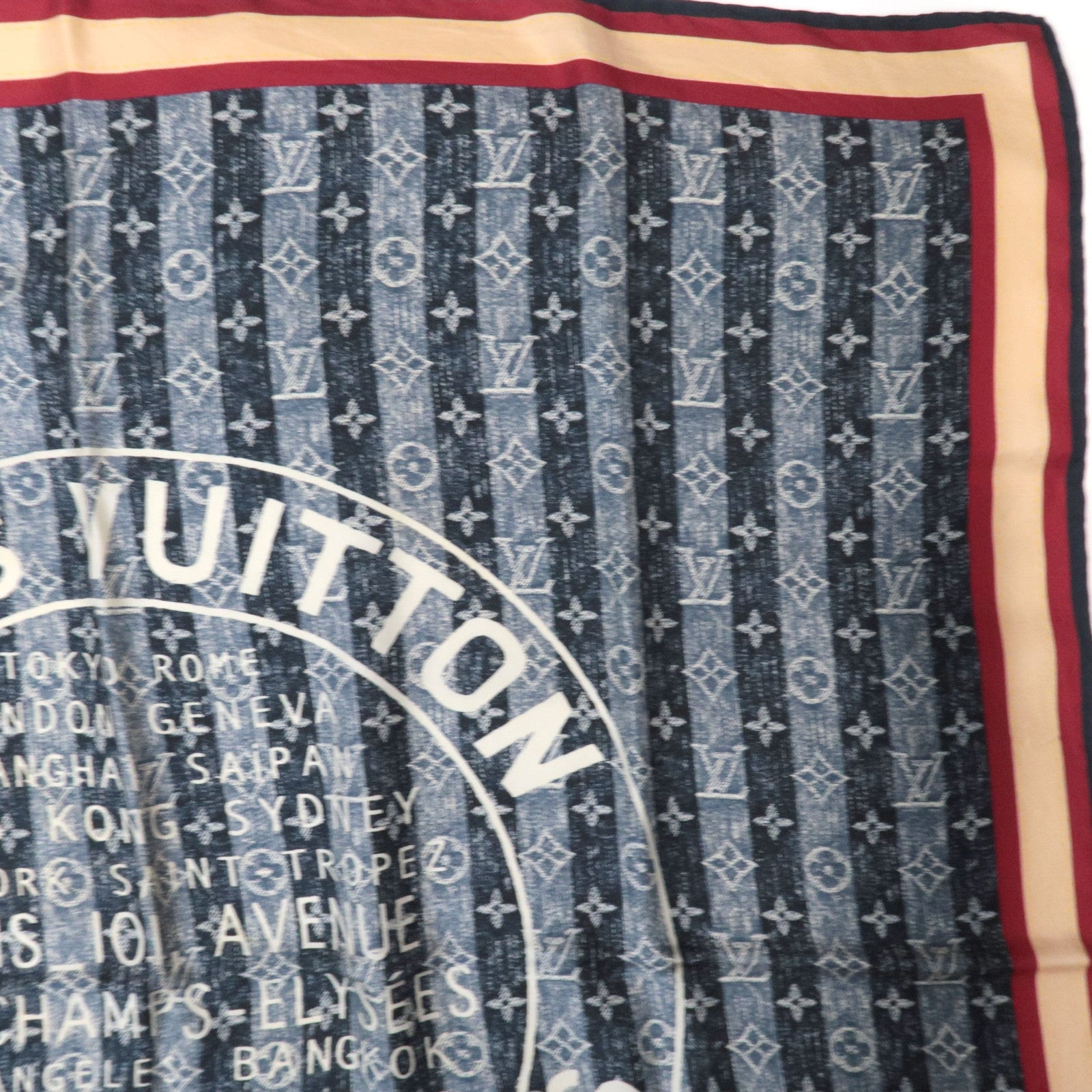 Louis Vuitton Bandana Denim Rayer Trunks & Bags Scarf 100% Silk Navy *Box