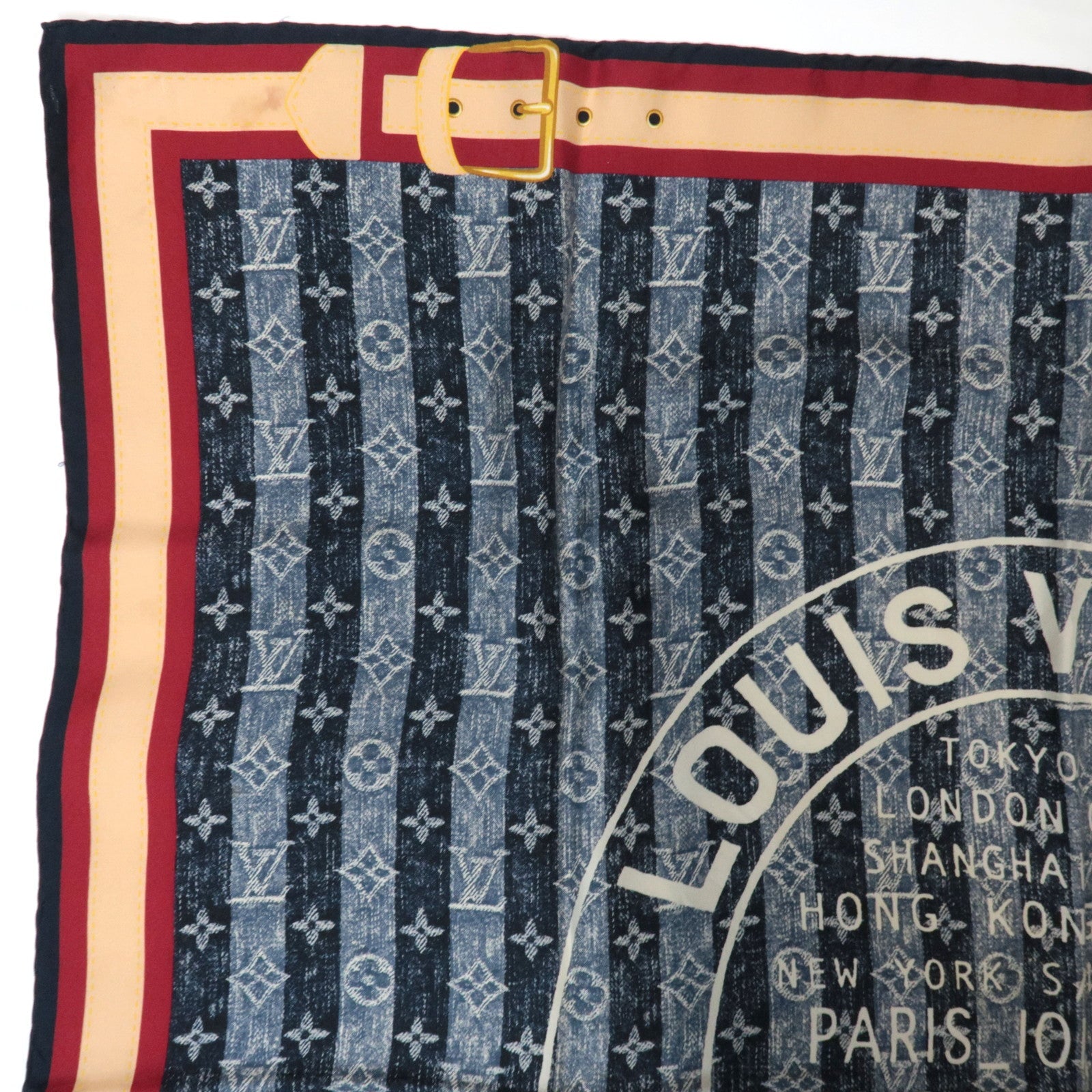 Louis Vuitton Bandana Denim Rayer Trunks & Bags Scarf 100% Silk Navy *Box