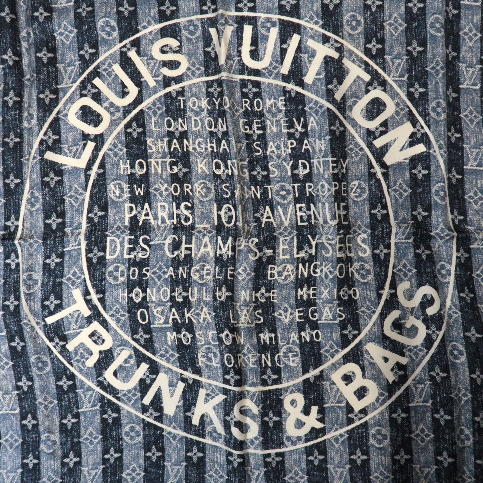 Louis Vuitton Bandana Denim Rayer Trunks & Bags Scarf 100% Silk Navy *Box