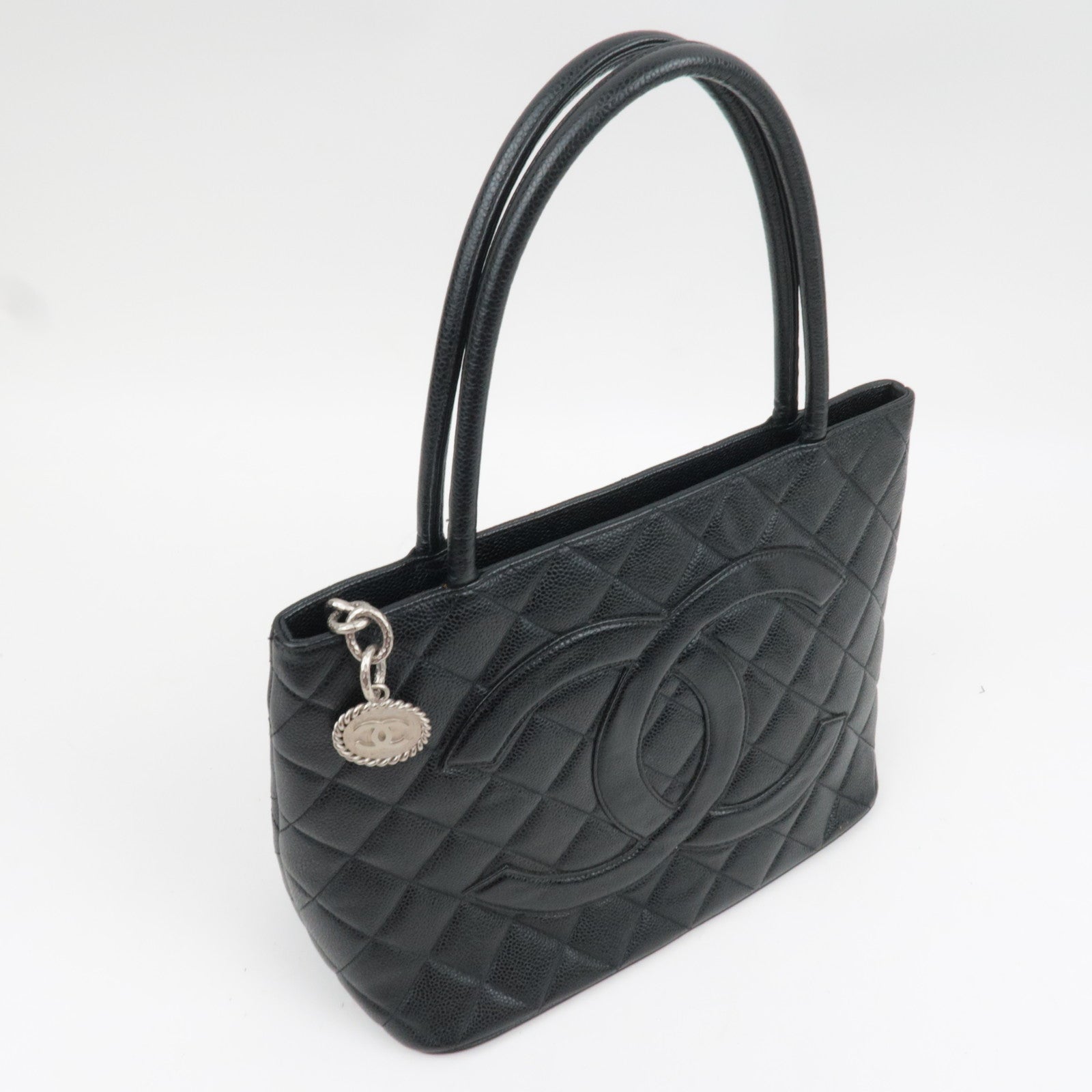 CHANEL Medallion Tote Bag Caviarskin Black Silver HDW A01804 6194866