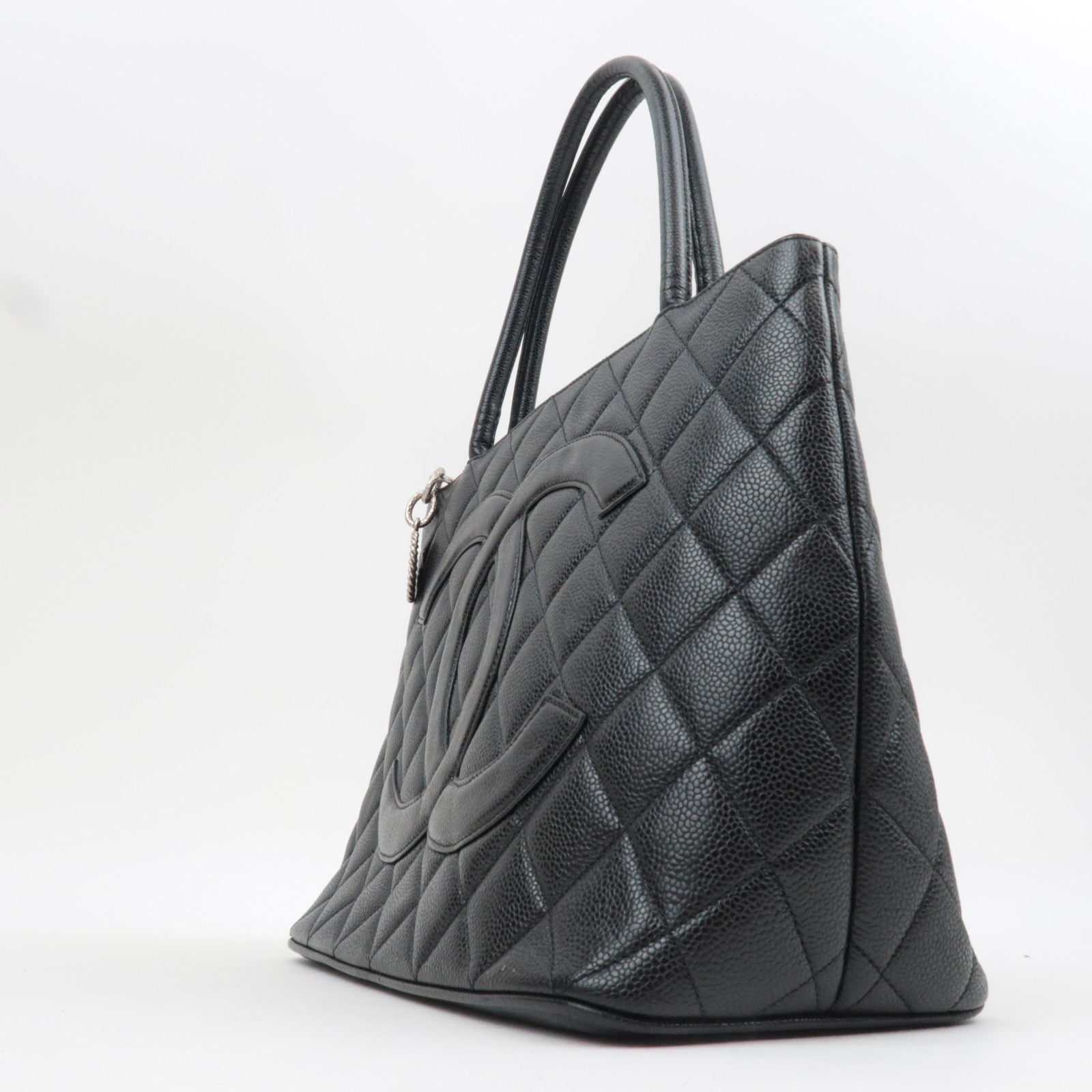 CHANEL Medallion Tote Bag Caviarskin Black Silver HDW A01804 6194866