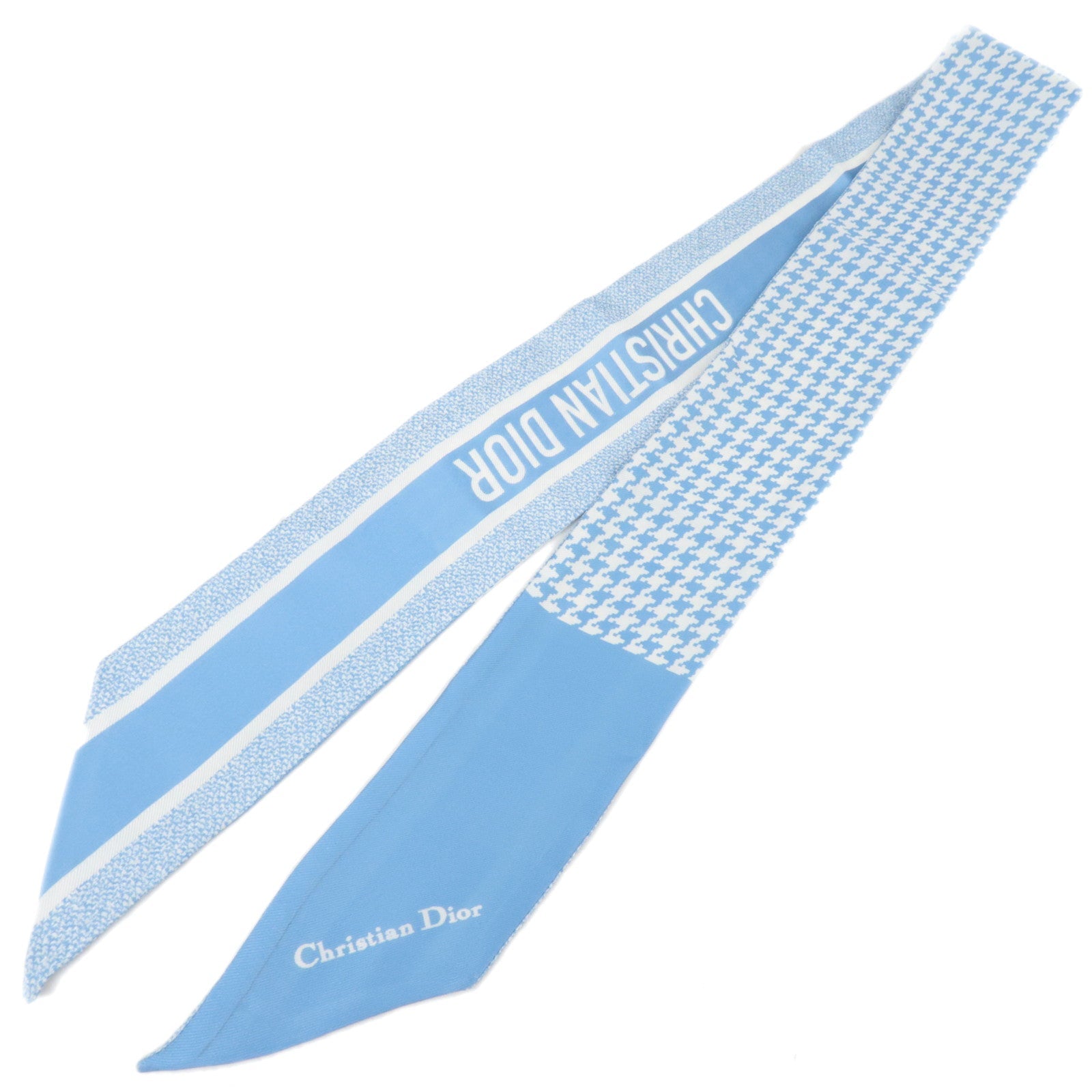 Christian Dior Mitzah Twilly Houndstooth Scarf 100% Silk Blue 83497